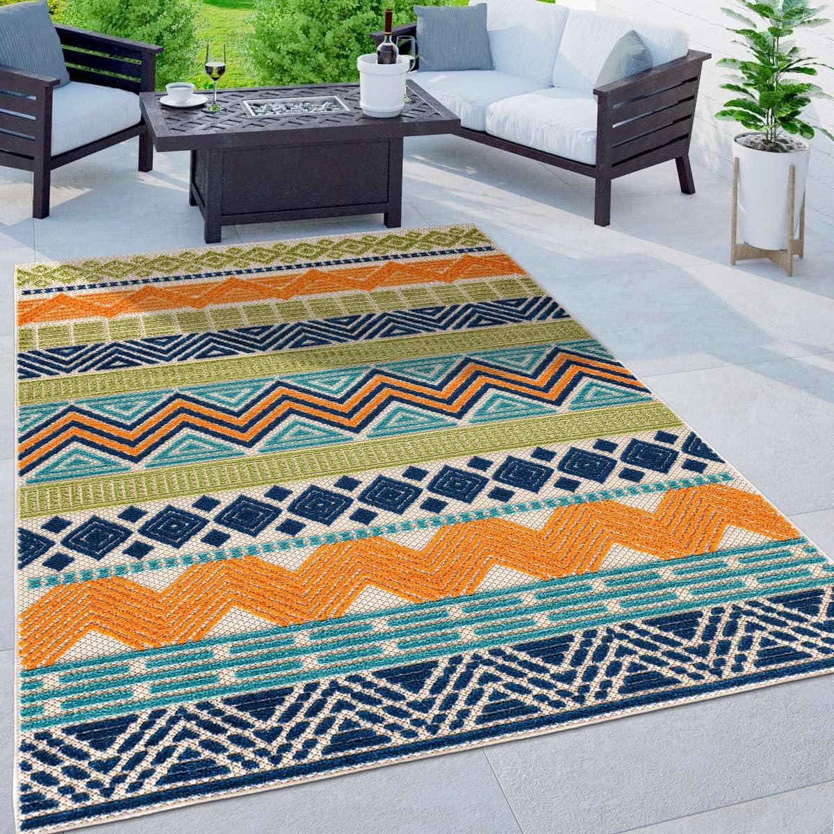 Marbella Multi-Color Boho Geometric Indoor/Outdoor Area Rug