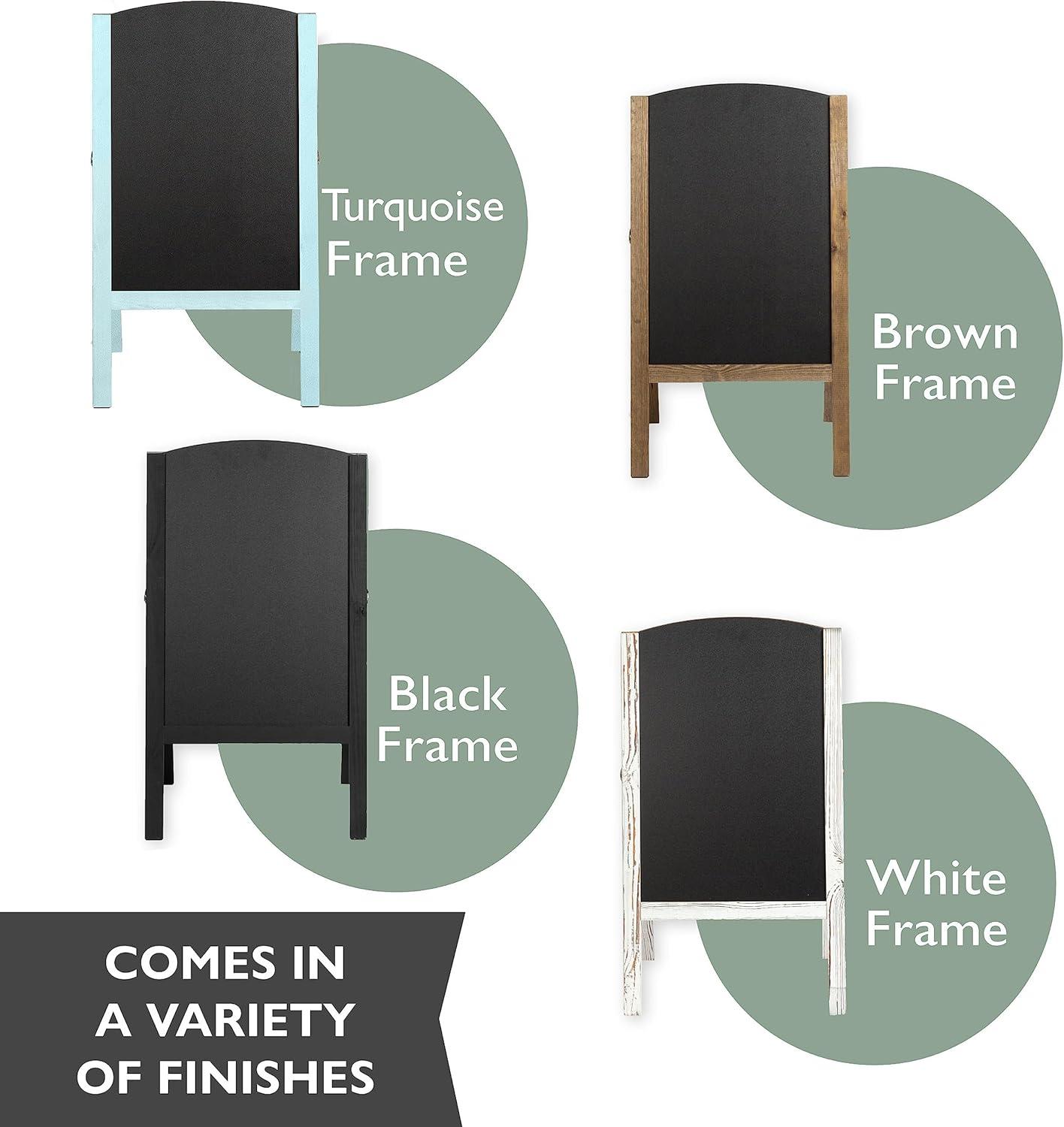 Ilyapa A-Frame Chalkboard Sidewalk Sign - Rounded Top Folding Standing Sandwich Sign for Restaurant, Office, Weddings - Rustic White, 18 x 31.5