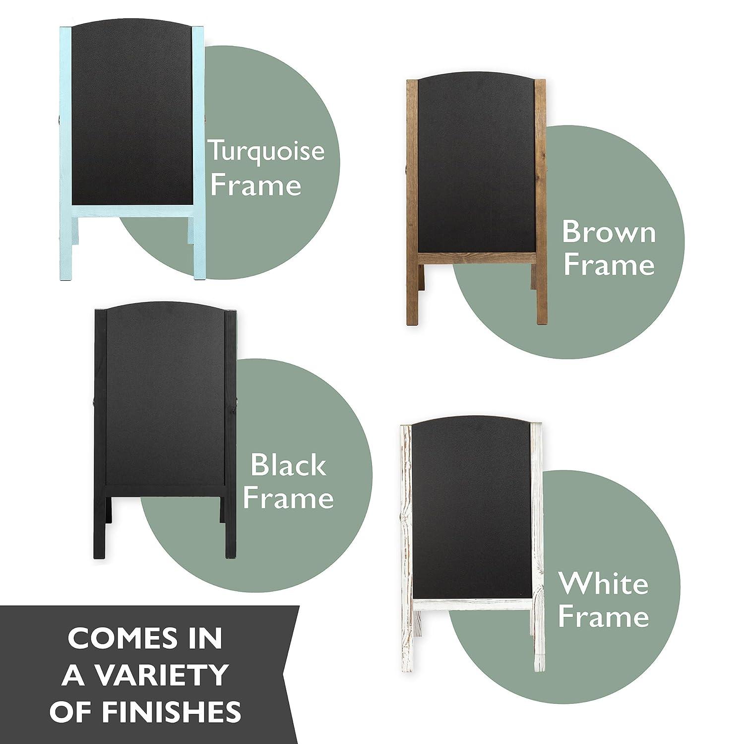 Ilyapa A-Frame Chalkboard Sidewalk Sign - Rounded Top Folding Standing Sandwich Sign for Restaurant, Office, Weddings - Rustic White, 18 x 31.5