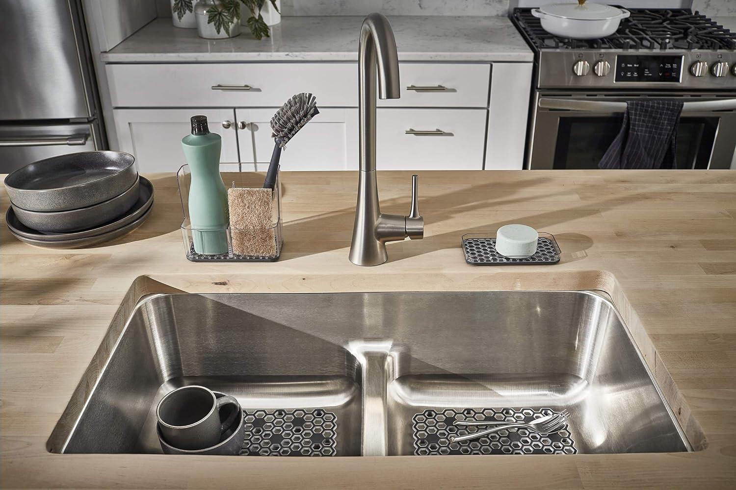 Clear and Gray Hexagon Plastic Sink Mat with Raised Feet