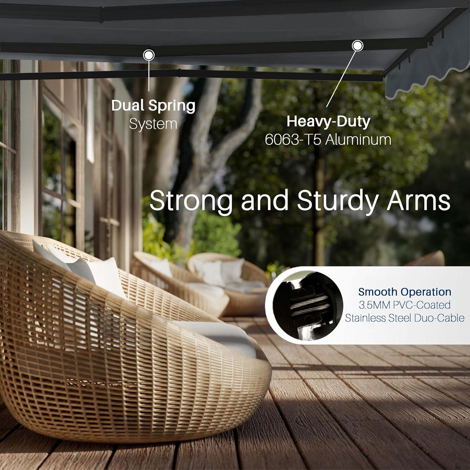 Retractable Home Patio Awning | Deck Canopy |UV Protection Sunshade | Manual Black Frame | Upgraded 2024