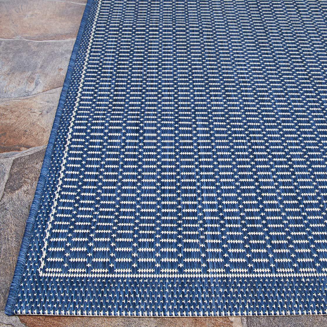 Couristan Recife Checkered Field Indoor / Outdoor Area Rug, Ivory- Indigo Blue, 7'6" Square