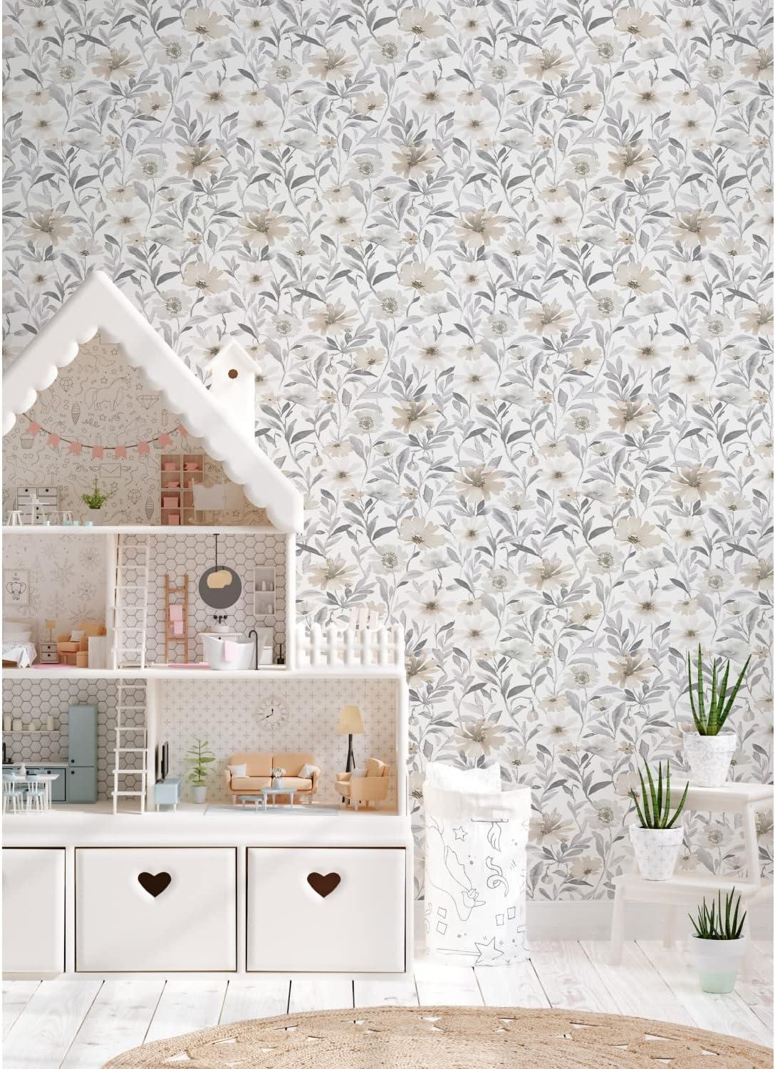 Neutral Floral Peel and Stick Wallpaper Roll