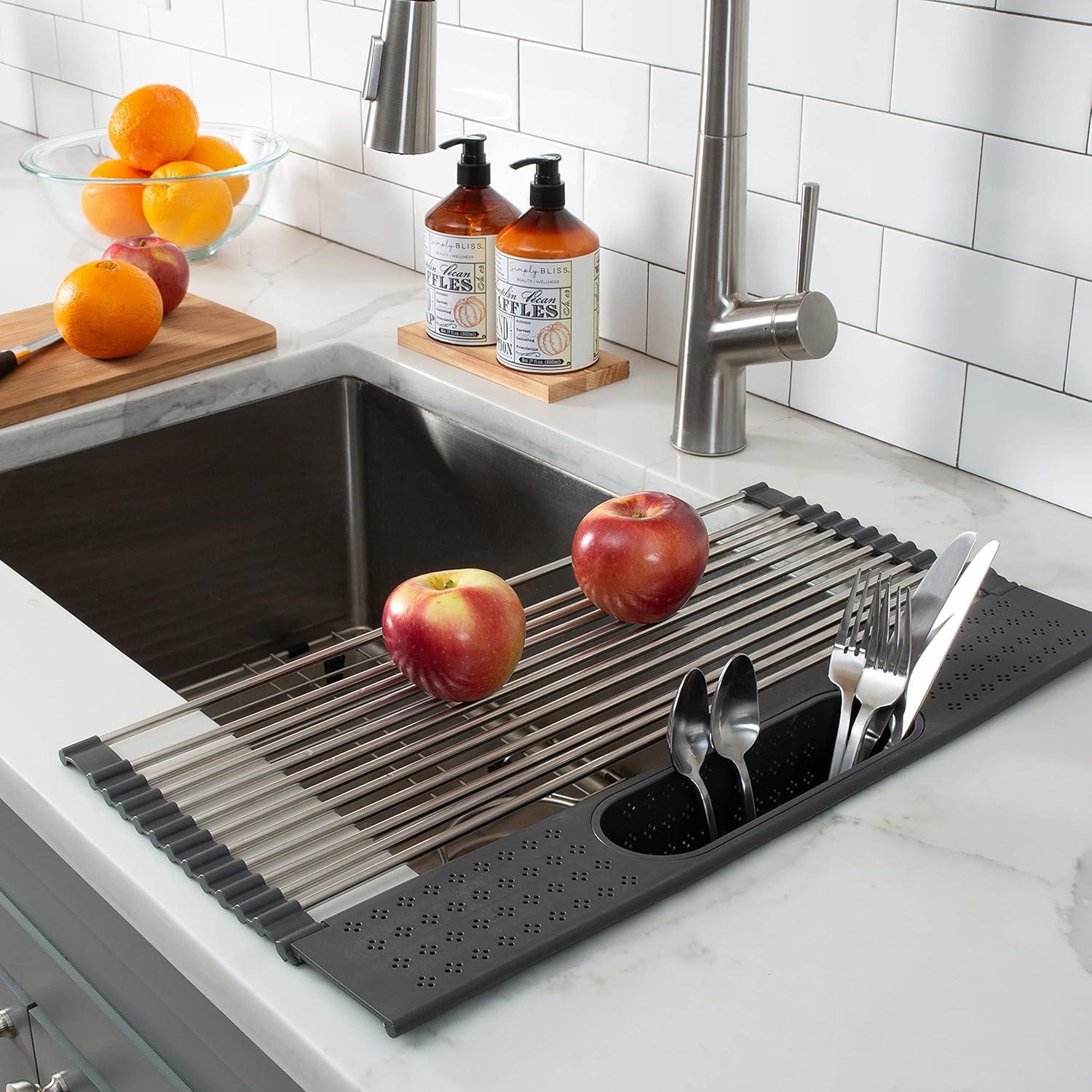 Kitchen Details Adjustable Stainless Steel Over The Sink Dish Rack