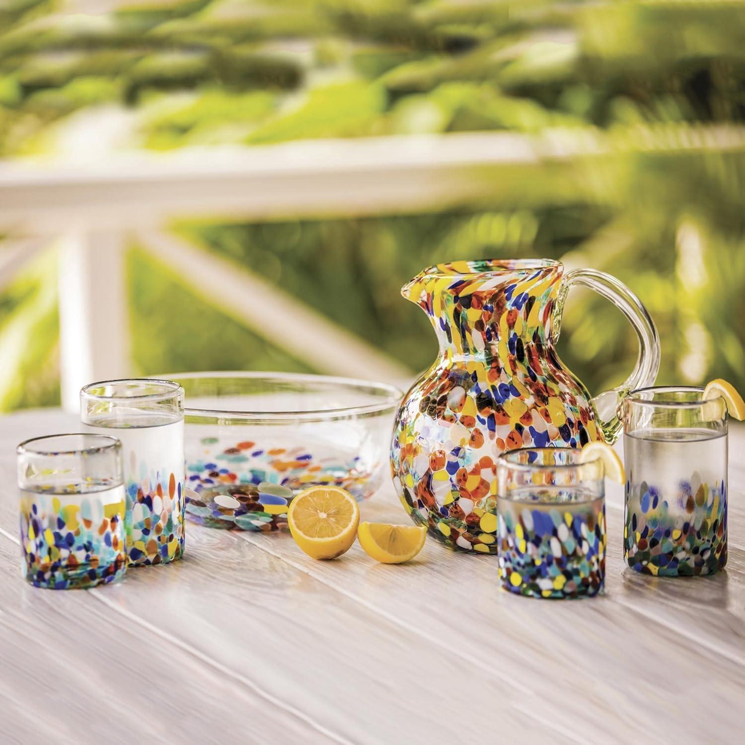 NOVICA Artisan Crafted Recycled Hand Blown Glass Water Glasses, Multicolor, 14 Oz, 'Confetti' (Set Of 6)