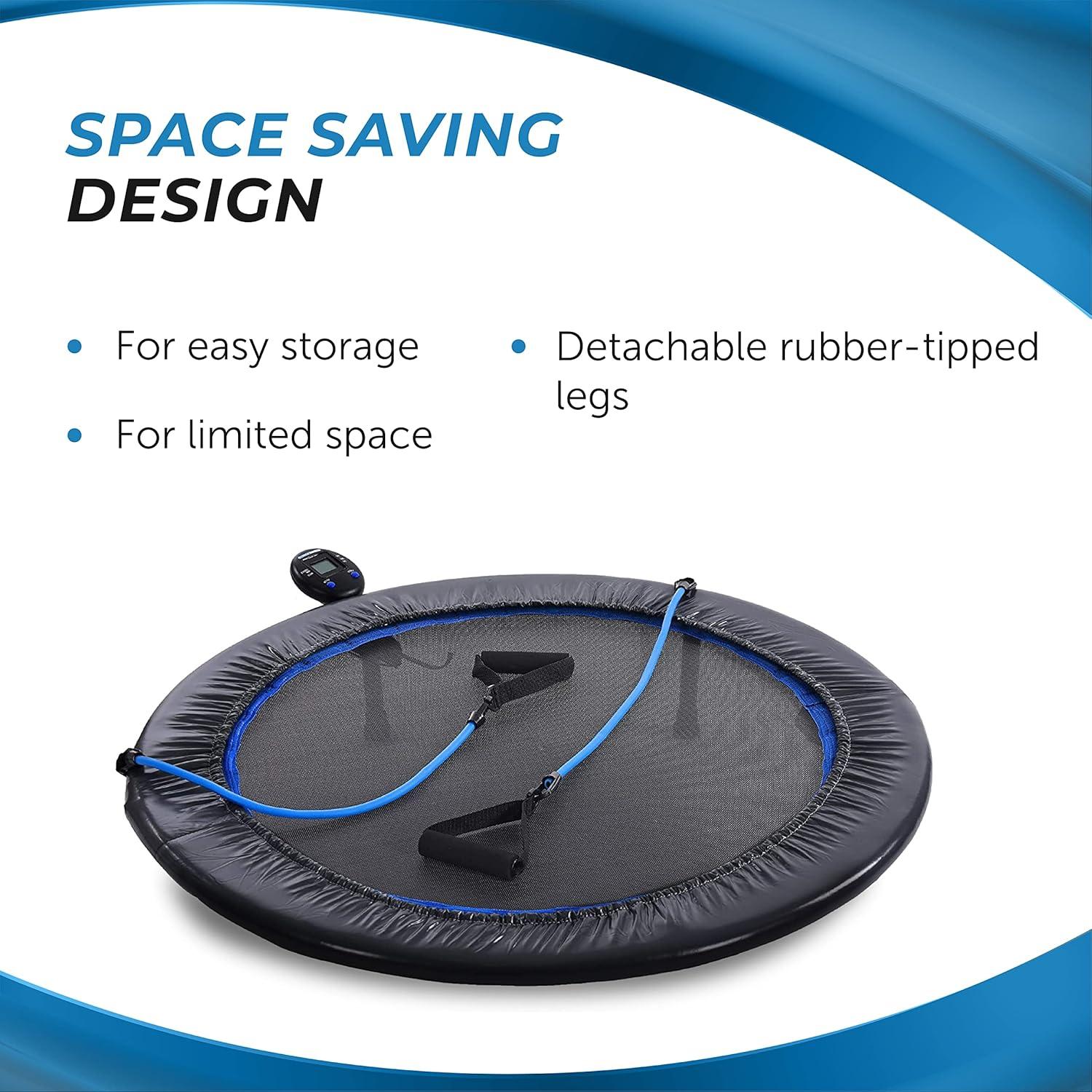 Blue Round Fitness Trampoline with Resistance Bands