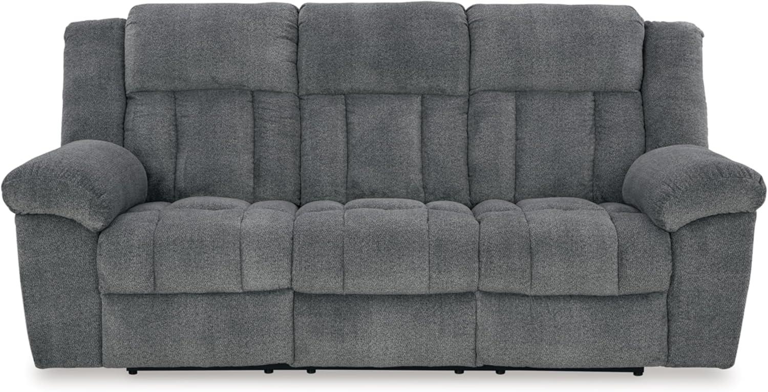 Slate Gray Fabric Power Reclining Sofa with Adjustable Headrest