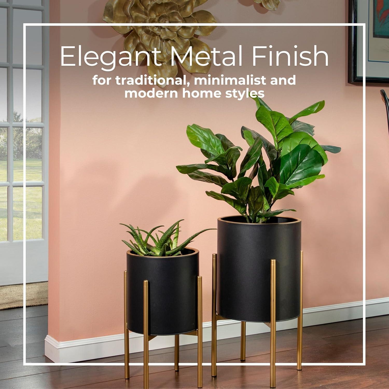 Sagebrook Home Set Of 2 Honeycomb Planter On Metal Stand, Black/Gold, Round, Iron, Contemporary, 23"H, Hexagon