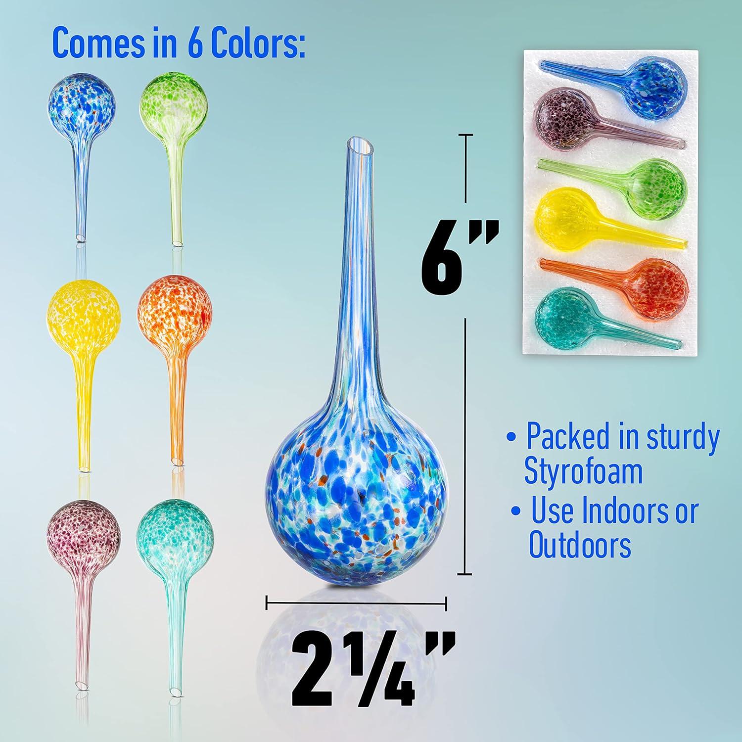 Wyndham House, 6 Piece Small Watering Globe Set, Colorful Hand-Blown Glass Plant Watering System