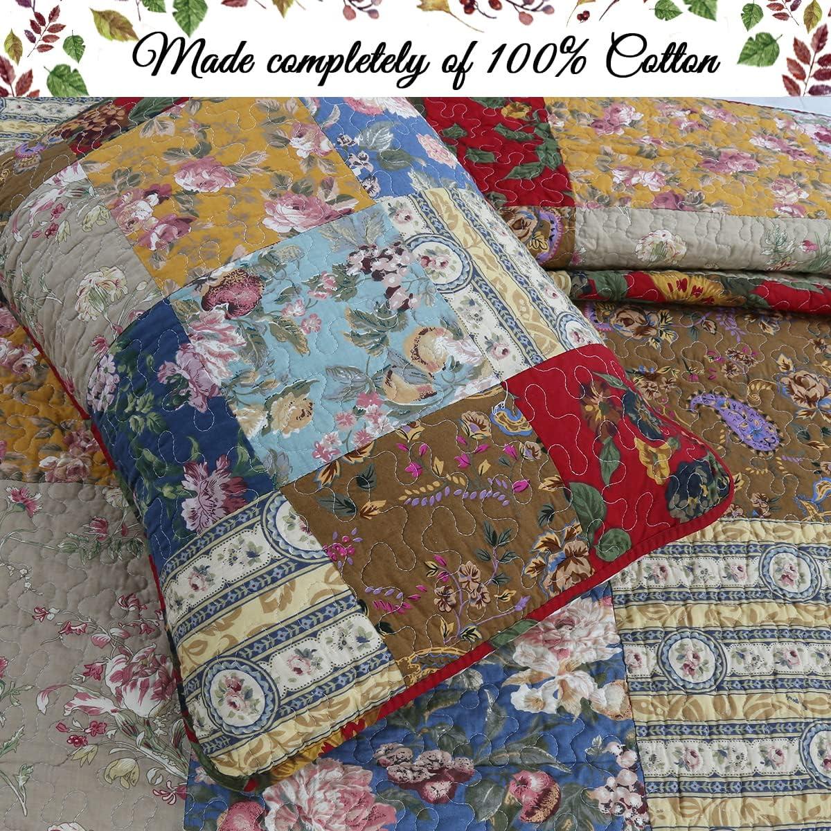 Queen Blue Cotton Reversible Patchwork Quilt Set