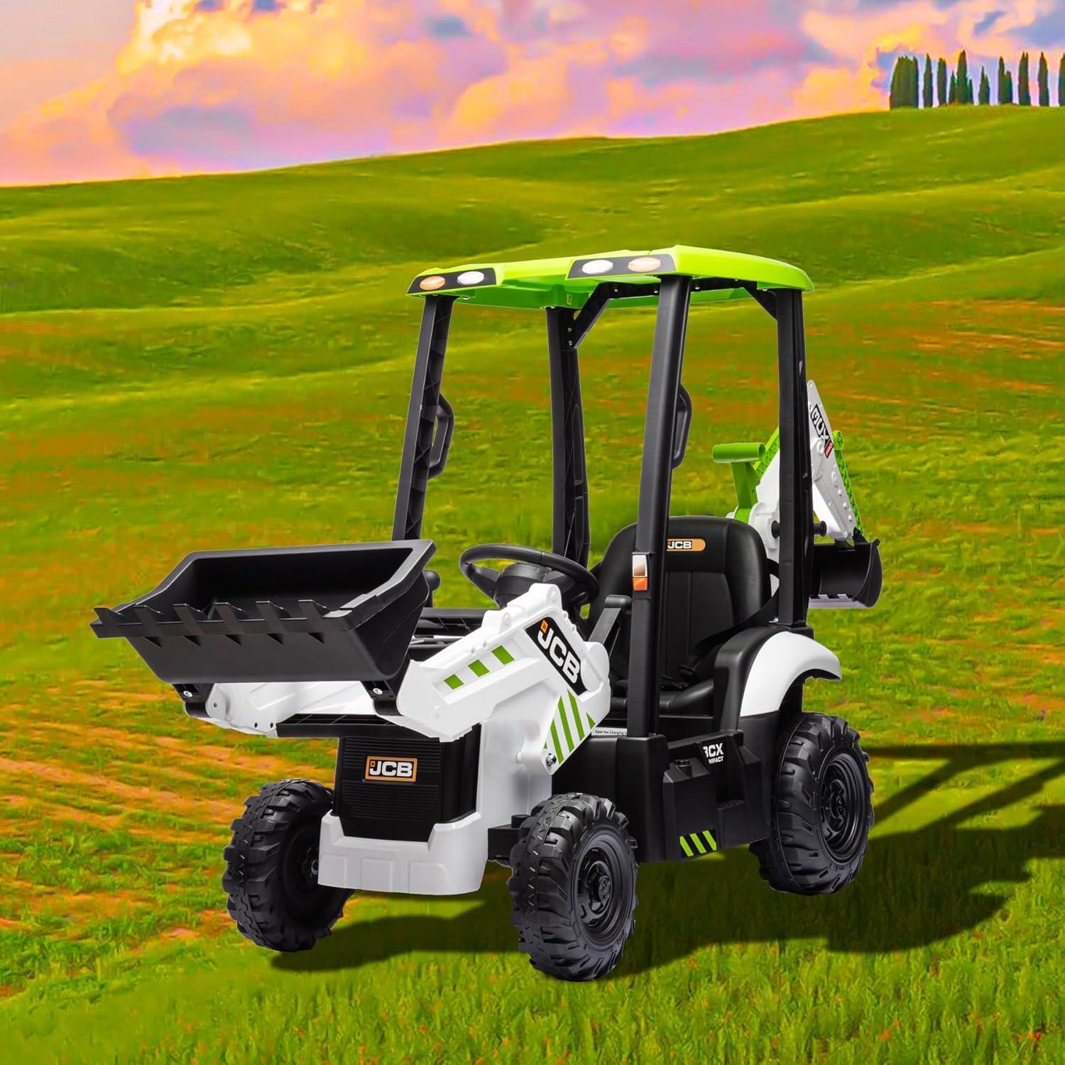 EastVita 4 in 1 Ride on Tractor, Excavator & Bulldozer with Tent,12V Ride on Car Digger Electric Vehicle with Remote Control, Front Loader, Horn, EVA Tires, Kids Ride on Car Toy
