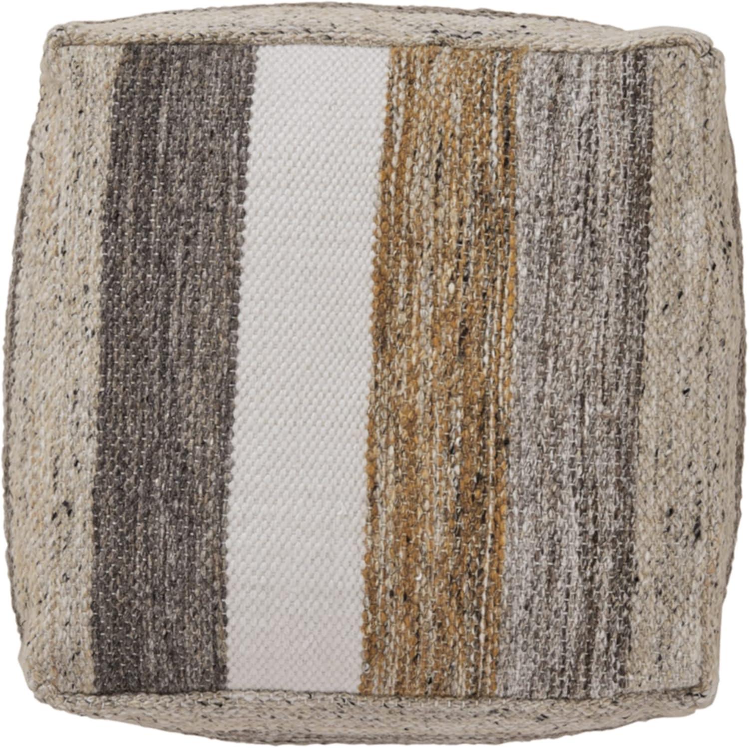 Beige and Gray Handwoven Wool Pouf Ottoman