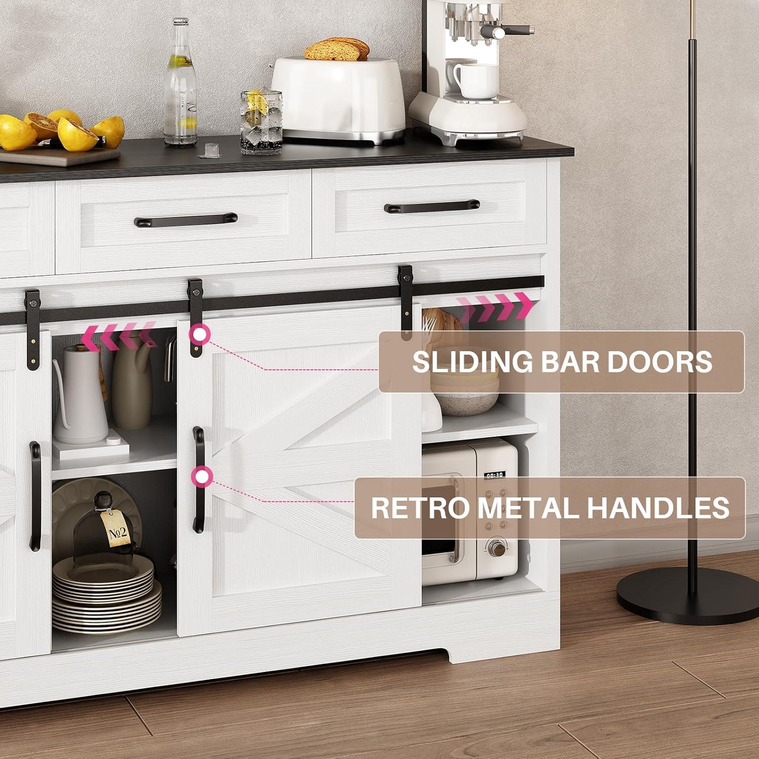 Redlife Farmhouse Sideboard Buffet Cabinet with Storage Wine Bar Cabinet w/Sliding Barn Door 53" Wood Coffee Bar Cabinet