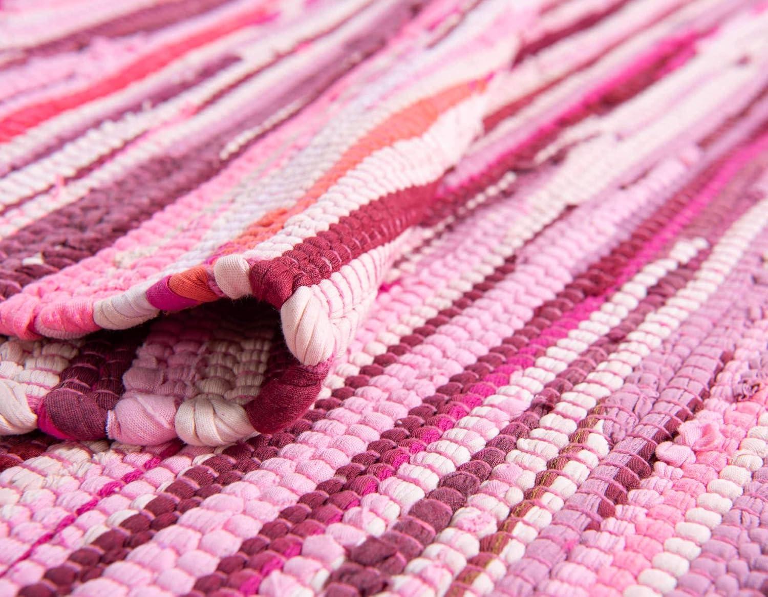 Handmade Pink Striped Cotton Reversible Area Rug