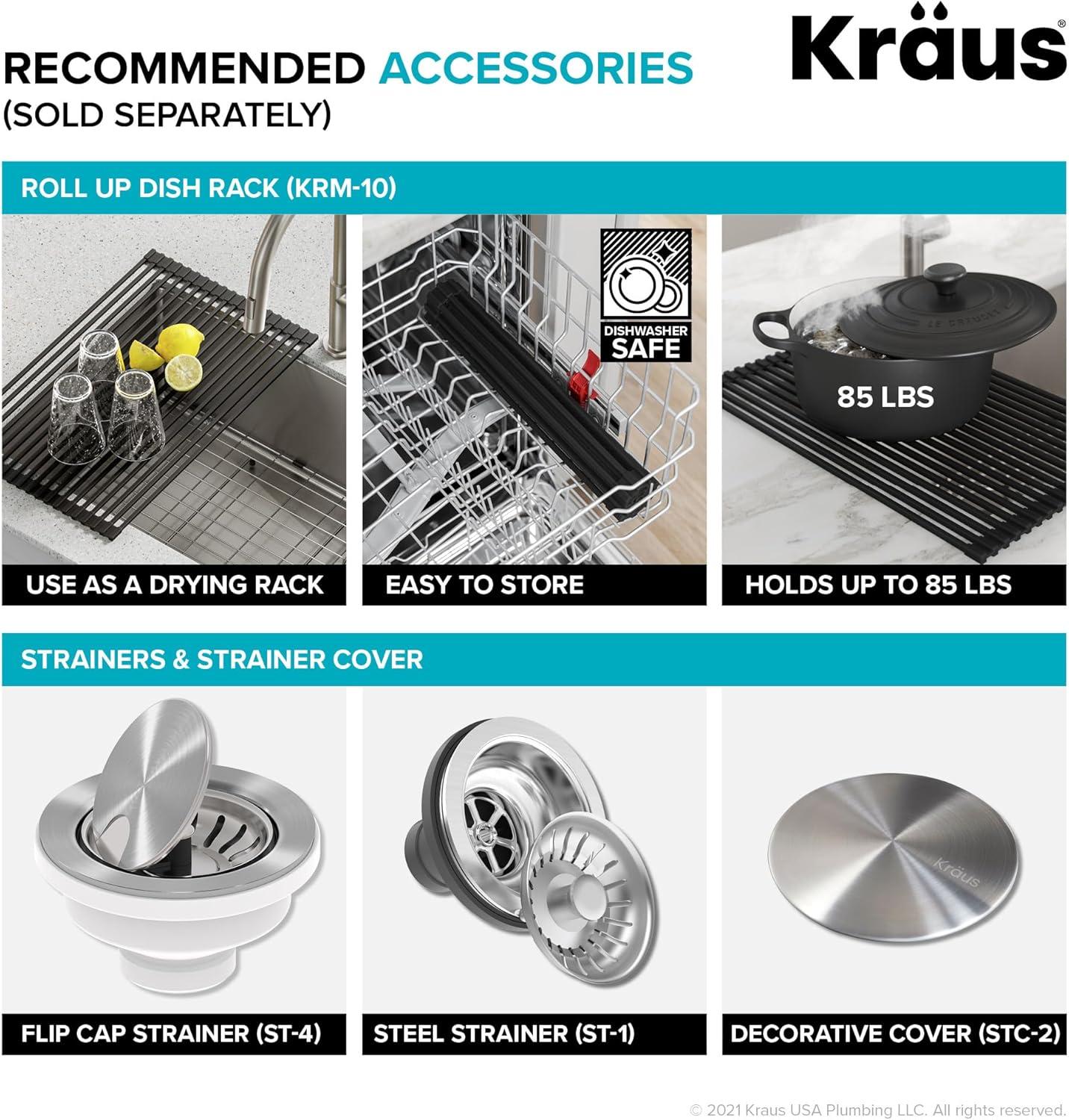 Dex™️ Series KRAUS 17" L Undermount 16 Gauge Stainless Steel Single Bowl Kitchen Sink