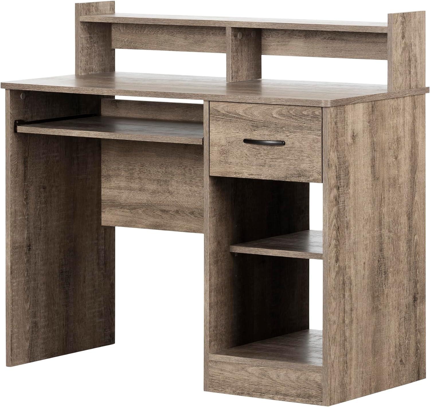 Compact Chocolate Laminated Particleboard Computer Desk with Hutch and Keyboard Tray