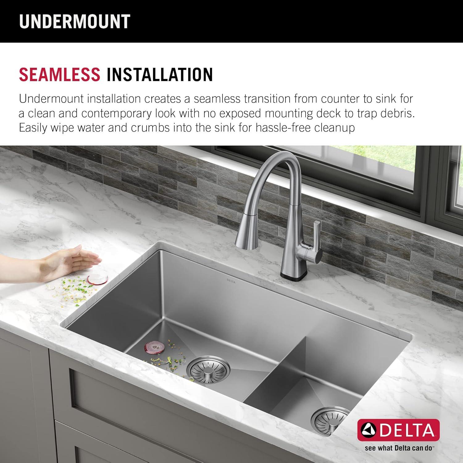 Delta Lenta™ 32" L Undermount 16 Gauge Stainless Steel Double Bowl Kitchen Sink with Accessories