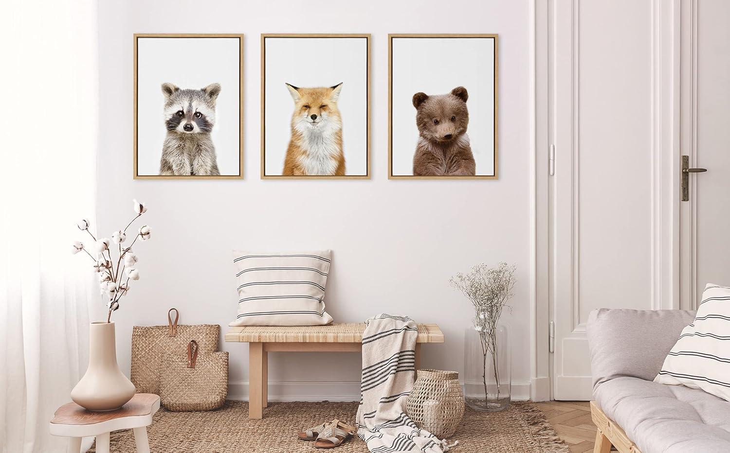 Natural Framed Fox Canvas Wall Art for Nursery