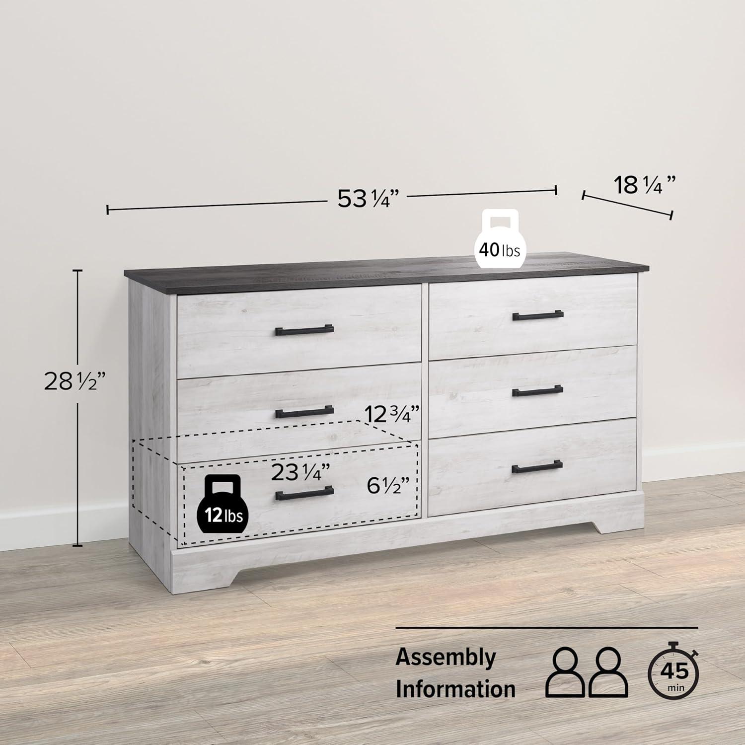 Prepac Rustic Ridge Farmhouse 6 Drawer Bedroom Dresser