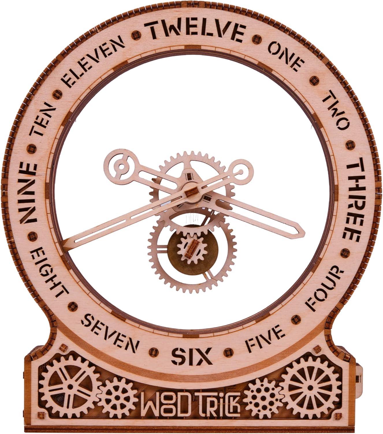 Wood Trick Modern Kinetic Clock 3D Wooden Puzzles for Adults and Kids to Build - Magic Mechanism Aesthetic Design - Model Kits for Adults - Engineering DIY Wooden Models for Adults to Build