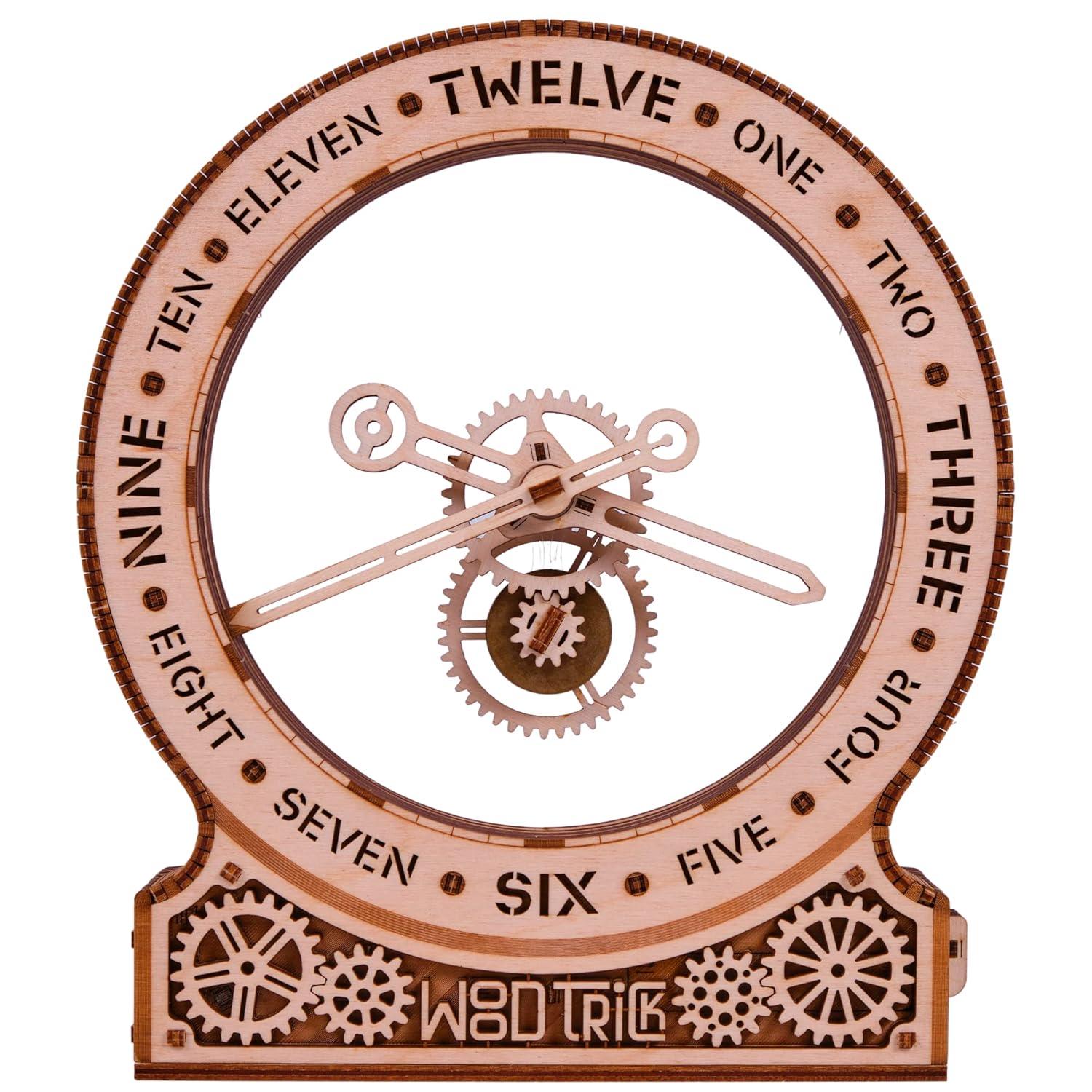 Wood Trick Modern Kinetic Clock 3D Wooden Puzzles for Adults and Kids to Build - Magic Mechanism Aesthetic Design - Model Kits for Adults - Engineering DIY Wooden Models for Adults to Build