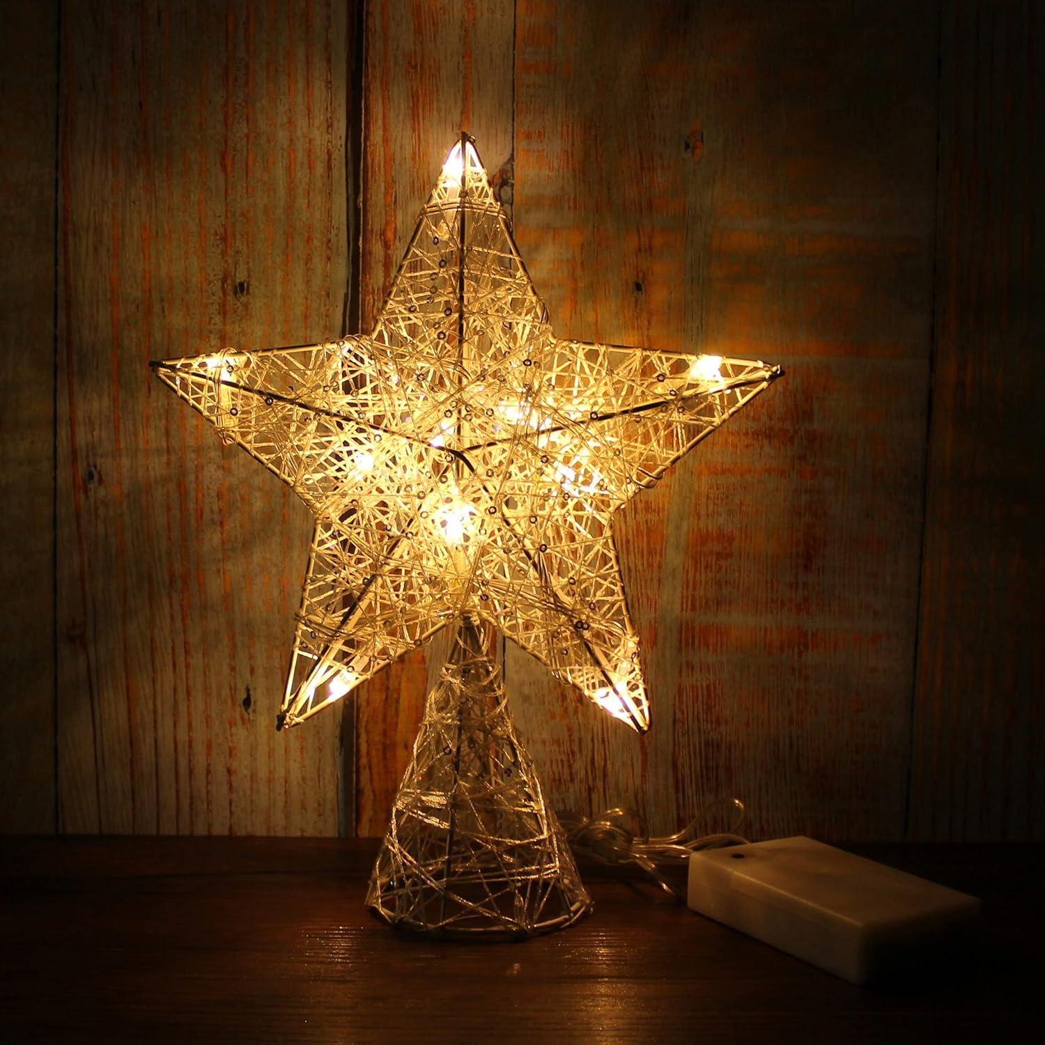 White LED Star Tree Topper with Timer, 8 x 10 Inch