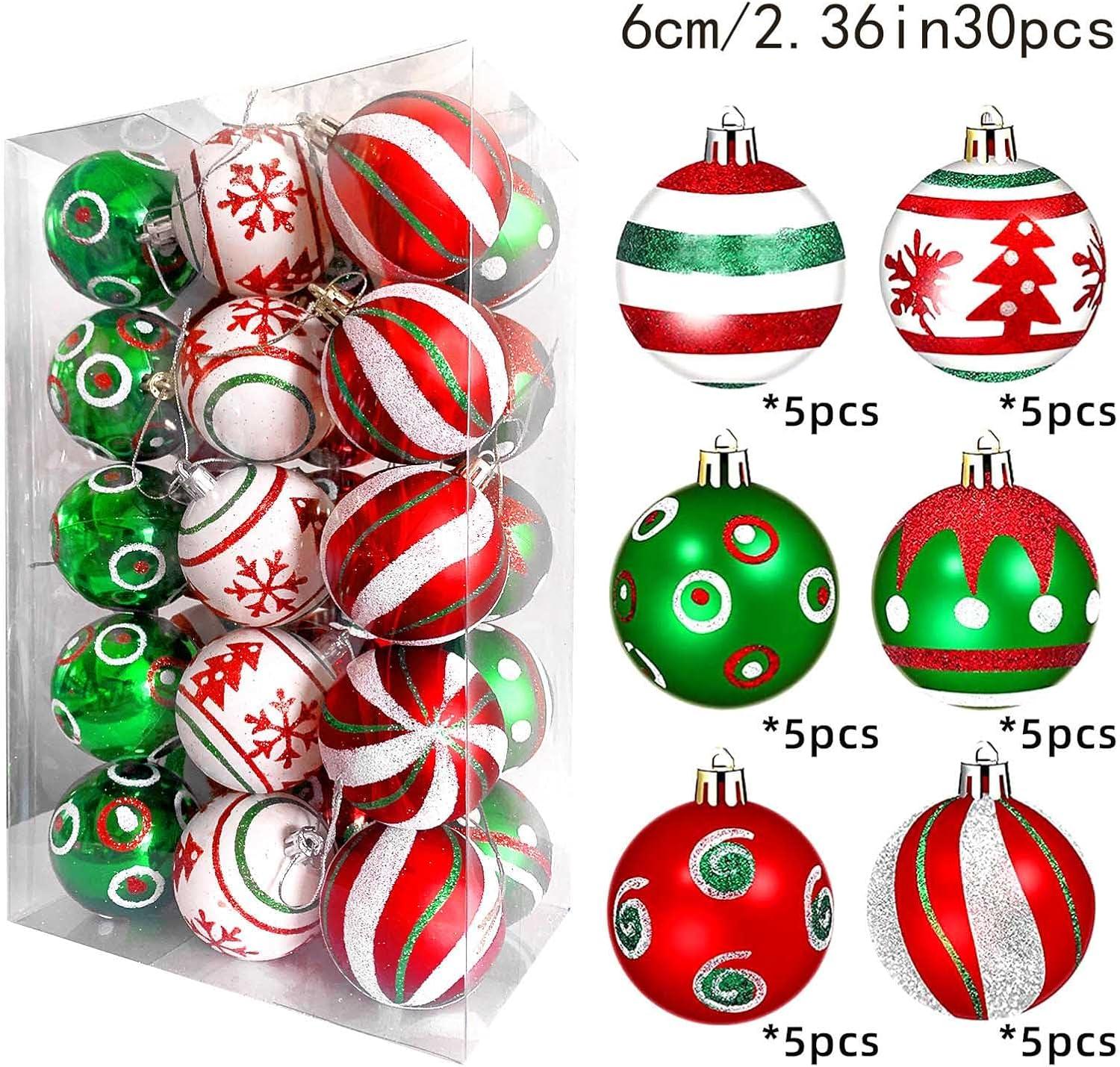 30 Pcs 2.36 Inch Christmas Tree Ball Ornaments Set Red Green Glittering Hanging Christmas Ball Ornaments Home Decorations