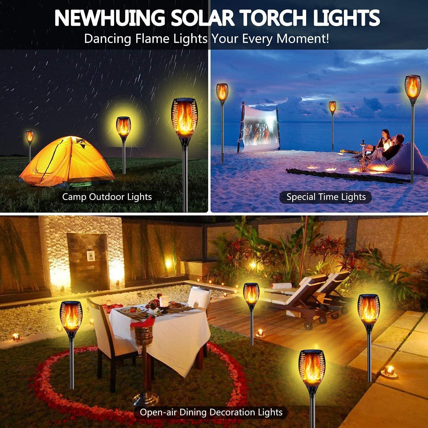 43-Inch Black Plastic Solar LED Torch Lights with Flickering Flames