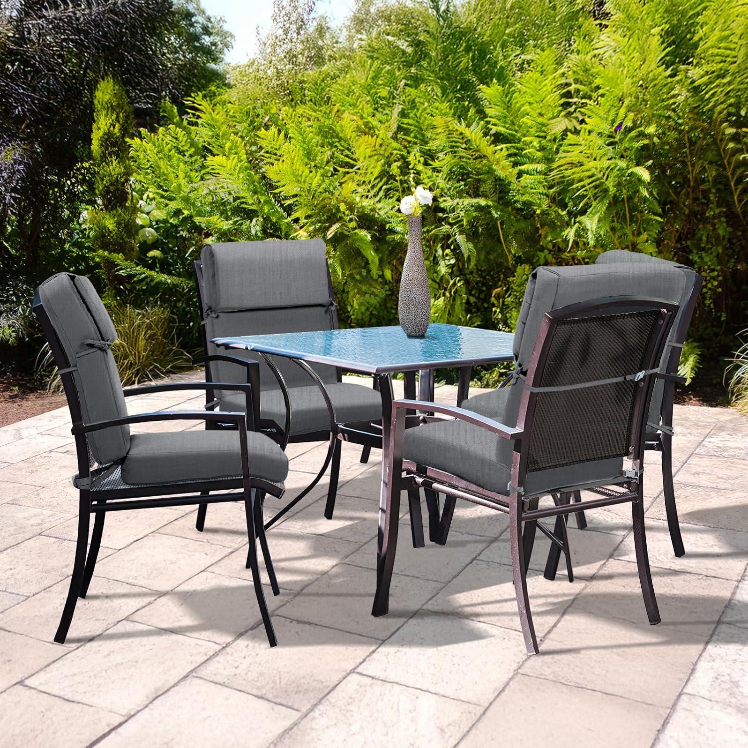 20.5 in. x 20.5 in. Outdoor High Back Chair Cushion with Adjustable Buckles and Ties in Charcoal Black (4-Pack)
