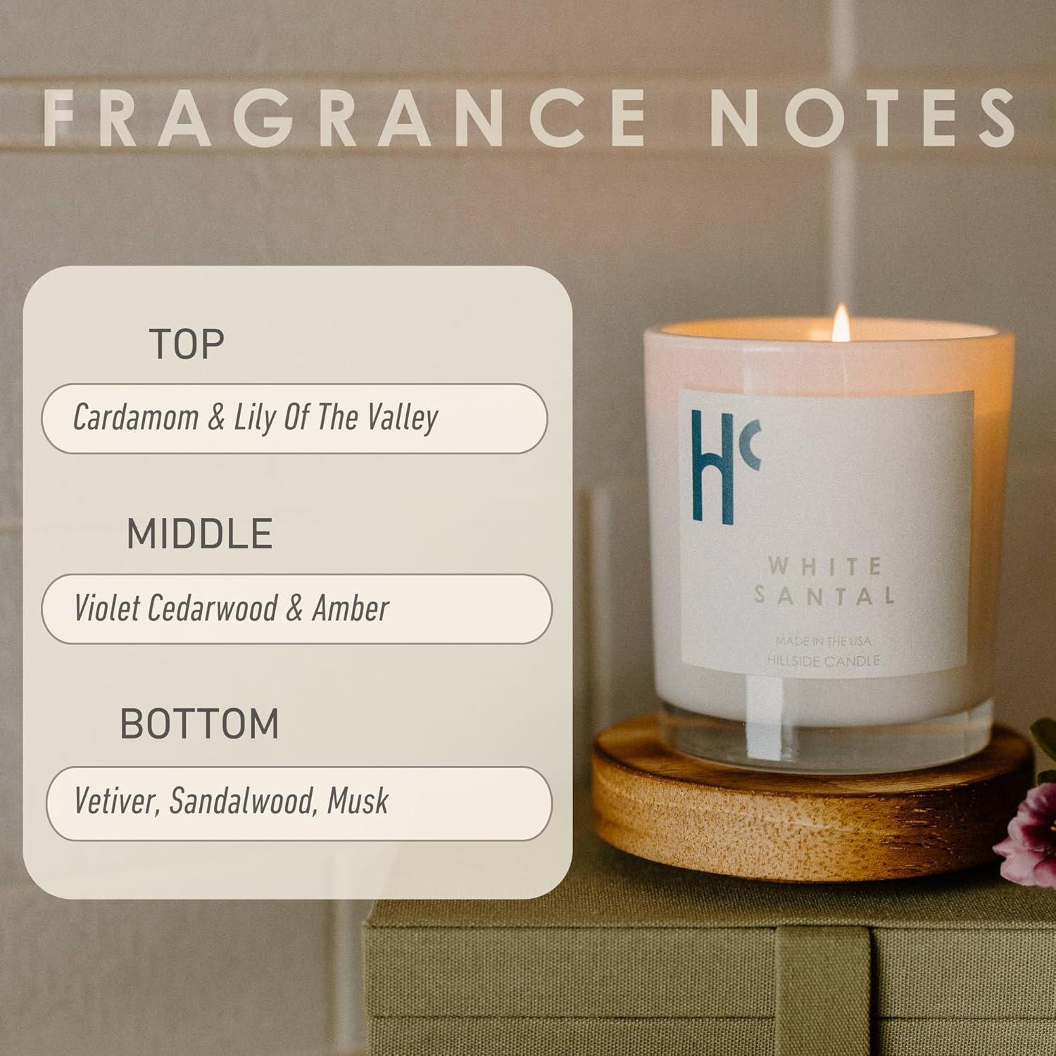 Hillside Candle White Santal Single Wick Soy Candles, Luxury Scented Candles for Home - Up to 60 Hour Burn Time, Cruelty-Free Soy Wax Blend - Lily of The Valley Fragrance, Notes of Wood & Musk (9 oz)