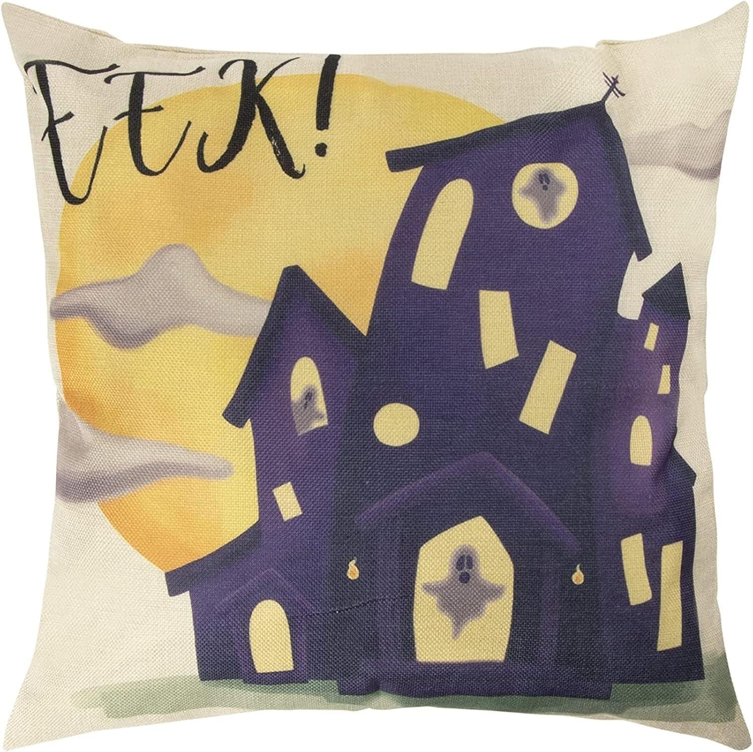 Juvale Set of 4 Fall Halloween Pillow Covers, 4 Spooky Designs, Square Throw Pillowcases for Halloween Decor (18 x 18 in)