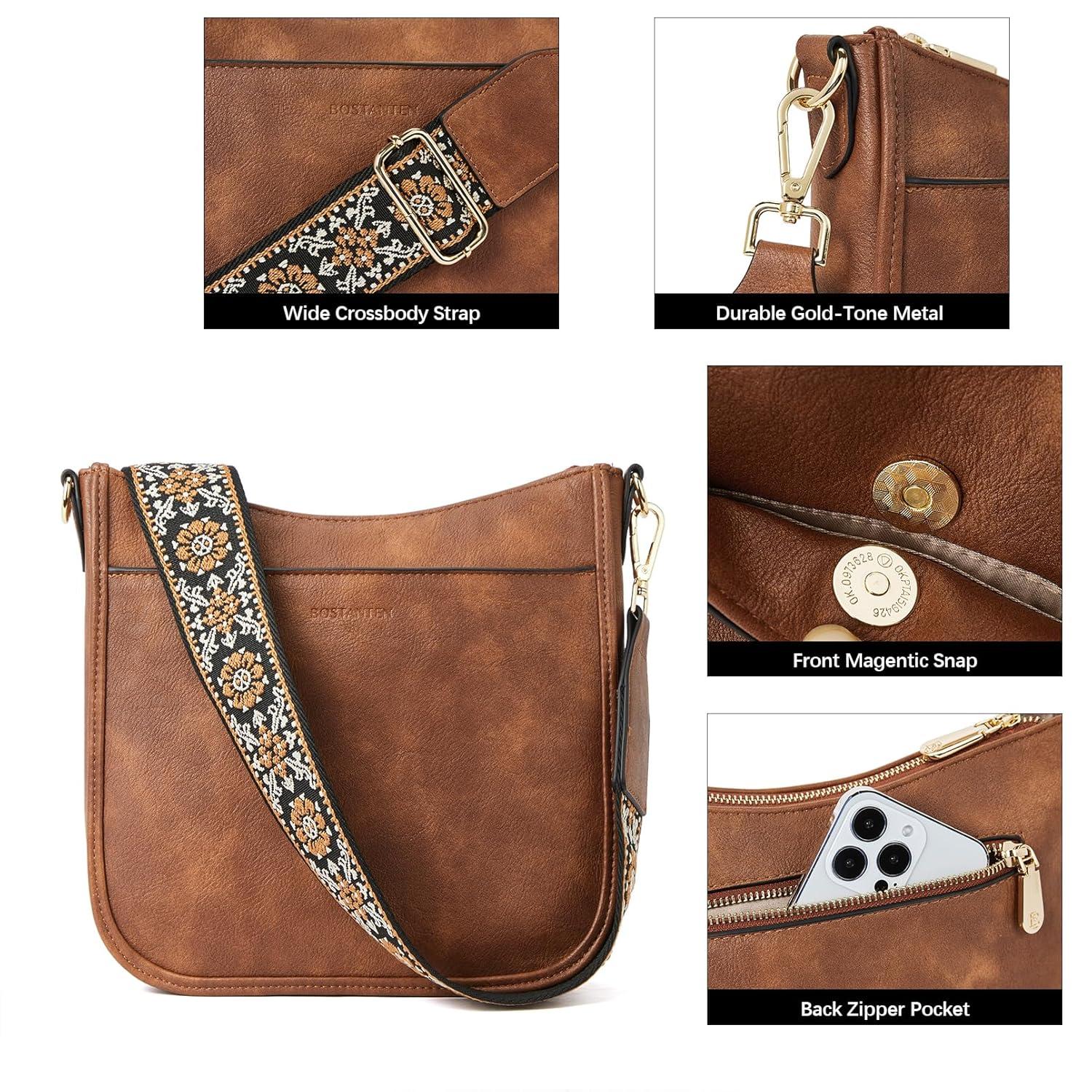 Telena Crossbody Purses for Women Trendy Vegan Leather Purses Bucket Hobo Bags Handbags with Adjustable Guitar Strap