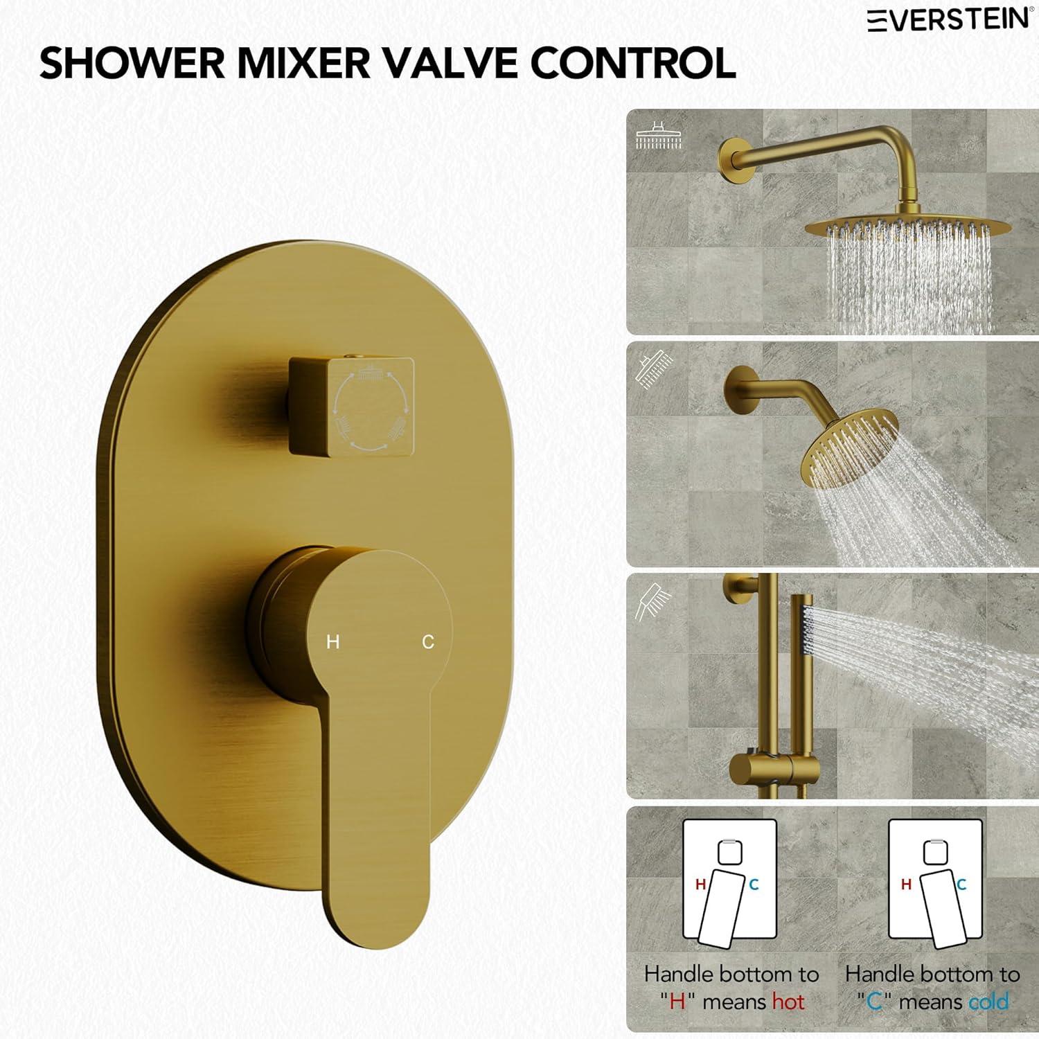 DualJetSpa 3-Function Round 10" & 6" Dual Shower Faucet System with Pressure Balancing Rough-In Valve