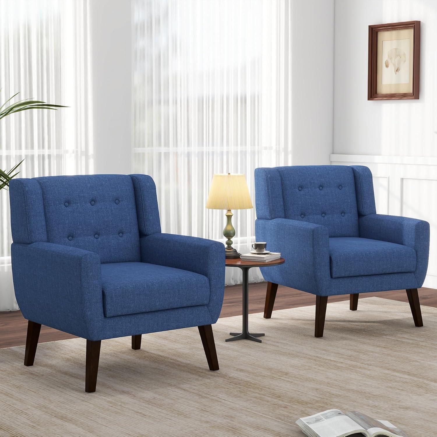 UIXE Beige Accent Chair Set of 2, Linen Fabric Armchair for Living Room, Modern Arm Chairs