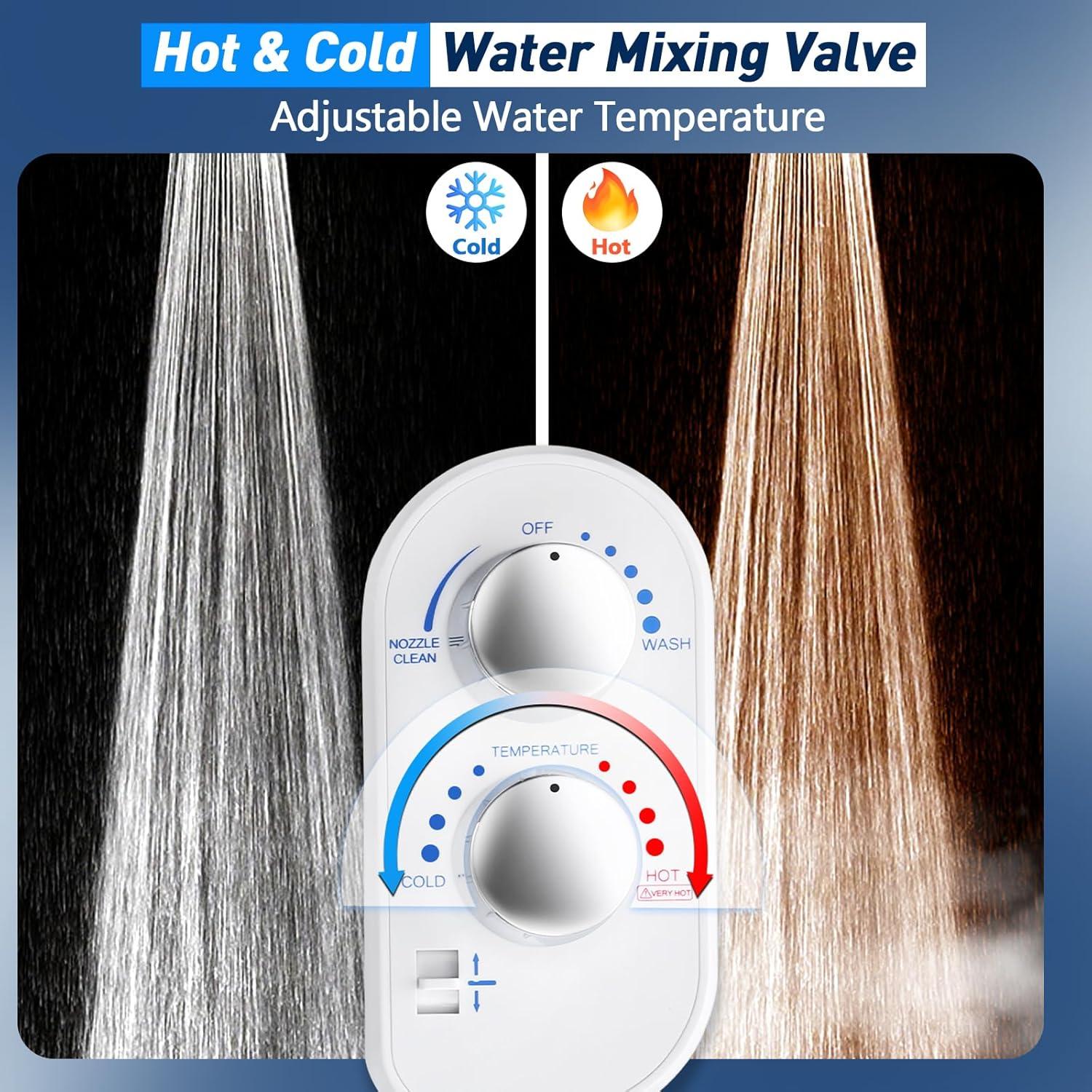 Hot and Cold Bidet Attachment for Toilet, Ultra-Slim Bidet Attachment Warm Water, Non-Electric Adjustable Pressure Self Cleaning Sprayer Nozzle Control for Posterior, Feminine Wash (Chrome)