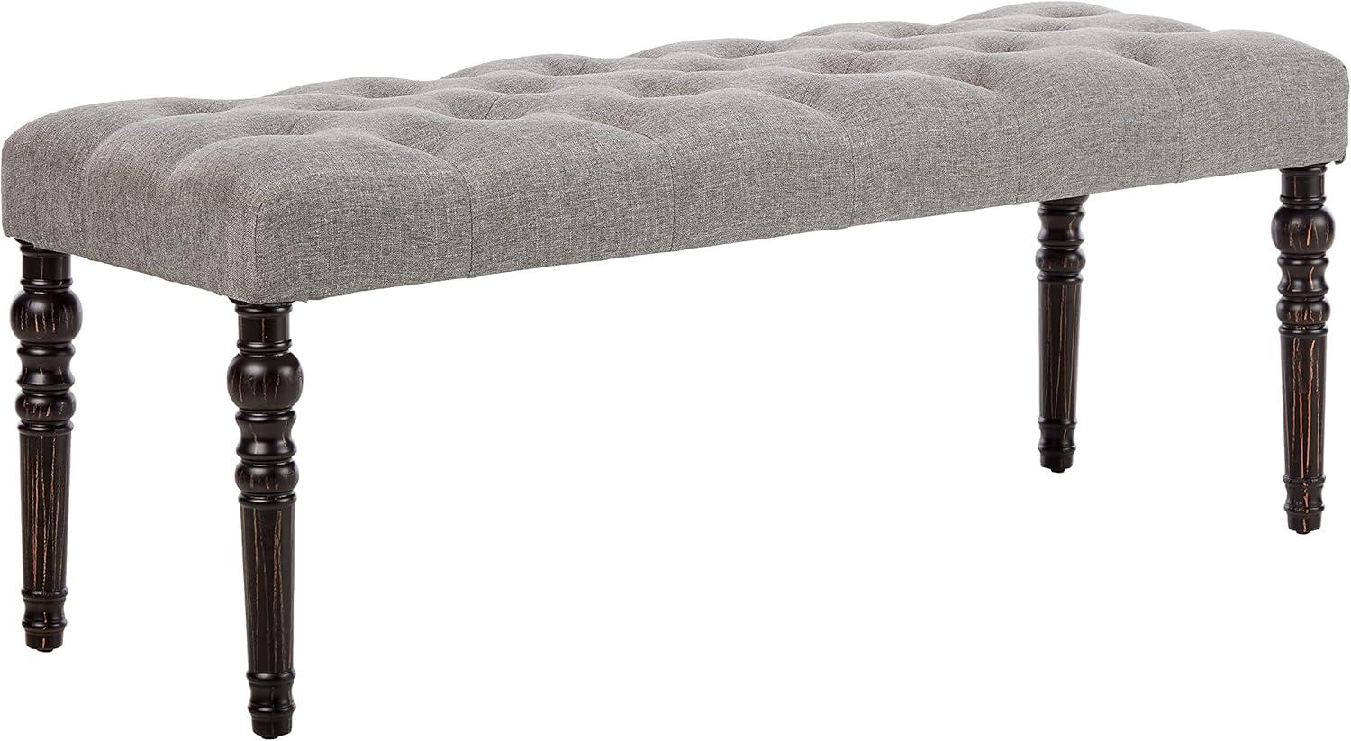 Roundhill Furniture Leviton Fabric Tufted Turned Leg Dining Bench in Gray