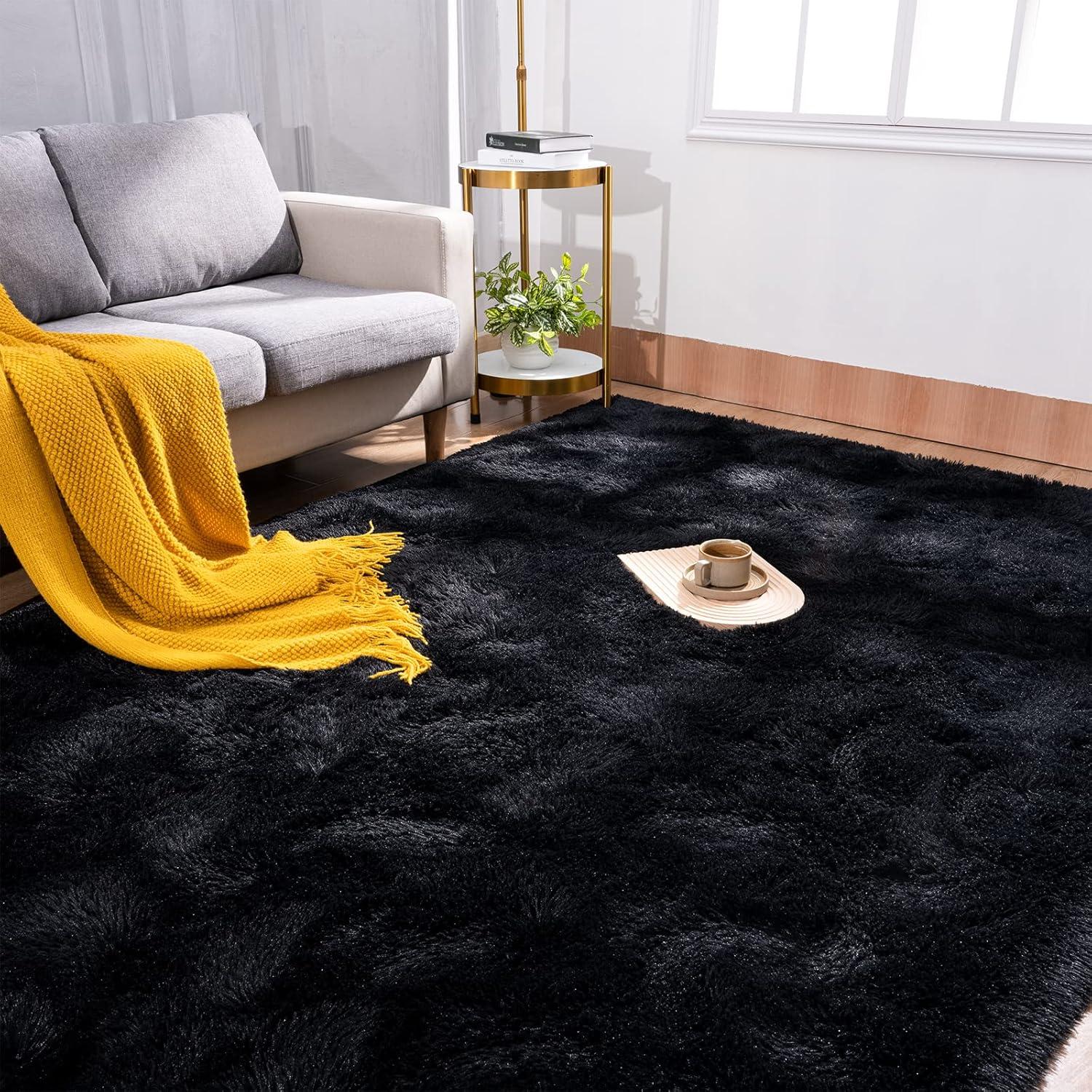 Bailu Fluffy Black Rug for Living Room,5x8 Area Rugs,Thick Plush Shag Rug,Shaggy Rugs for Bedroom,Big Fuzzy Carpet,Comfy Kids Rugs,Large Living Room Rugs,Living Room Decor