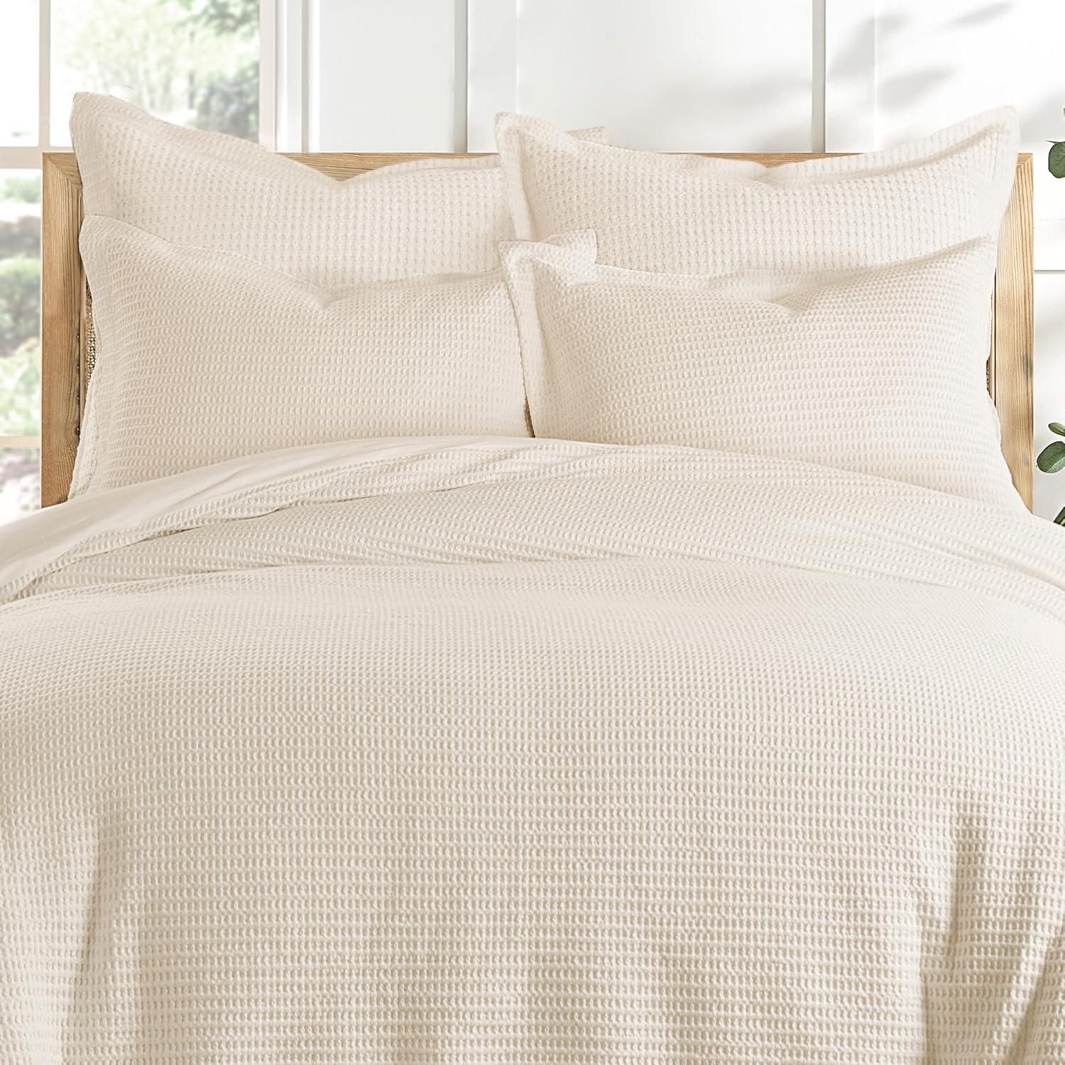 Cream Cotton Waffle Weave Euro Sham Set of 2