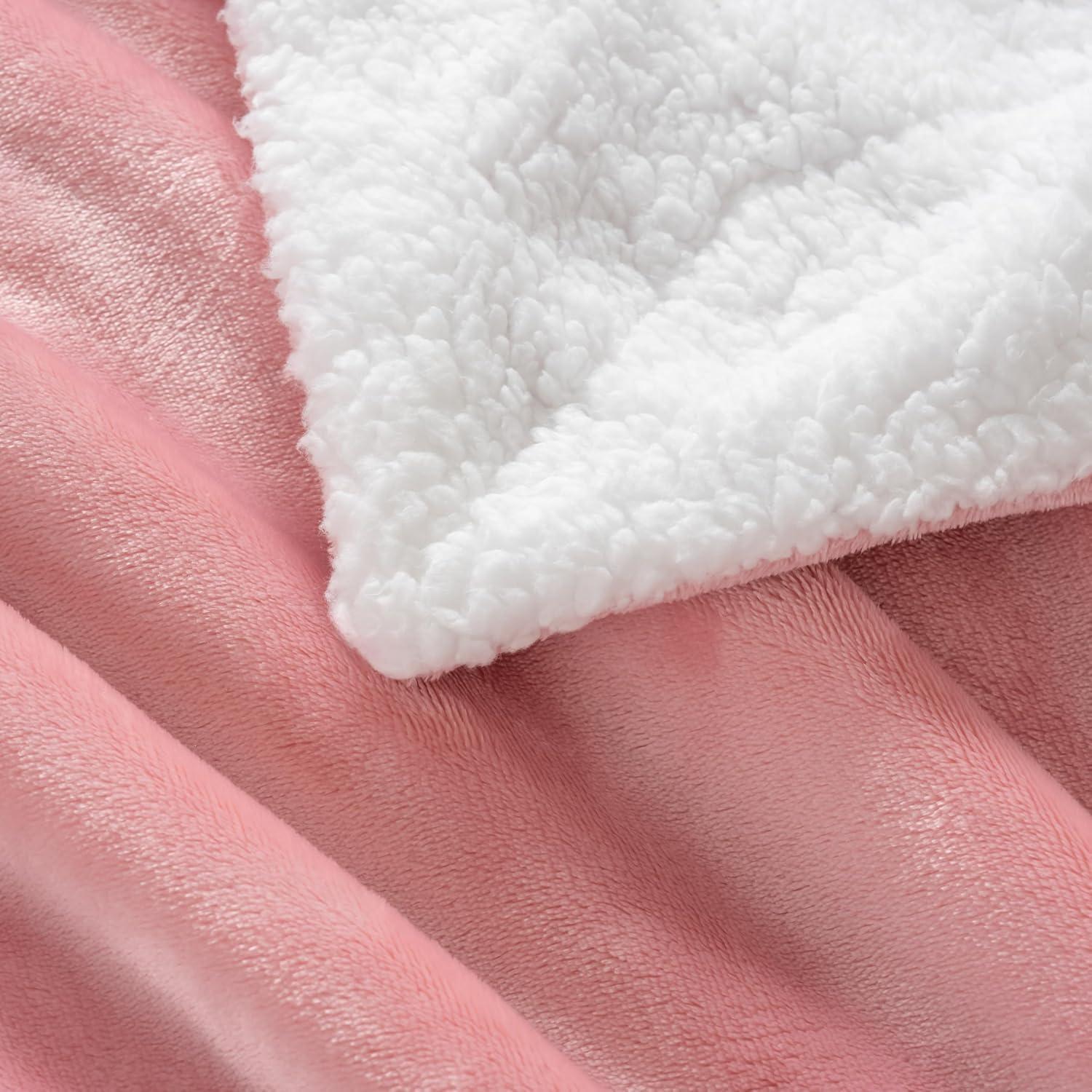 Berkshire Blanket-Sherpa Throw Blanket, Warm and Soft Loftmink Reversible Throw for Couch, Sofa and Travel, Frosty Mauve, 50 in x 60 in