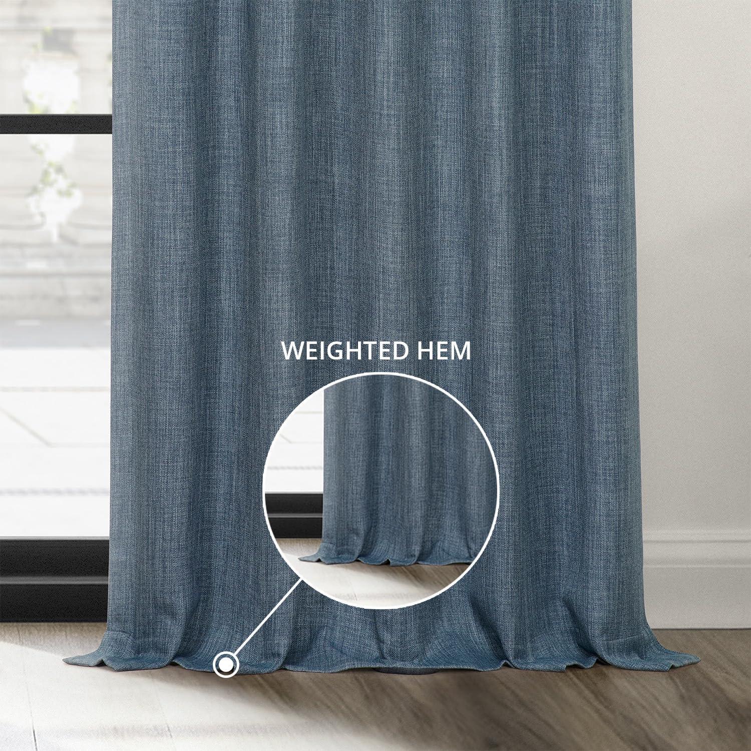 HPD Half Price Drapes Reverie Blue Faux Linen Room Darkening Curtains for Bedroom & Living Room Curtains (1 Panel), Door & Window Curtains 84 inches long, Rod Pocket Curtains & drapes, 50W X 84L