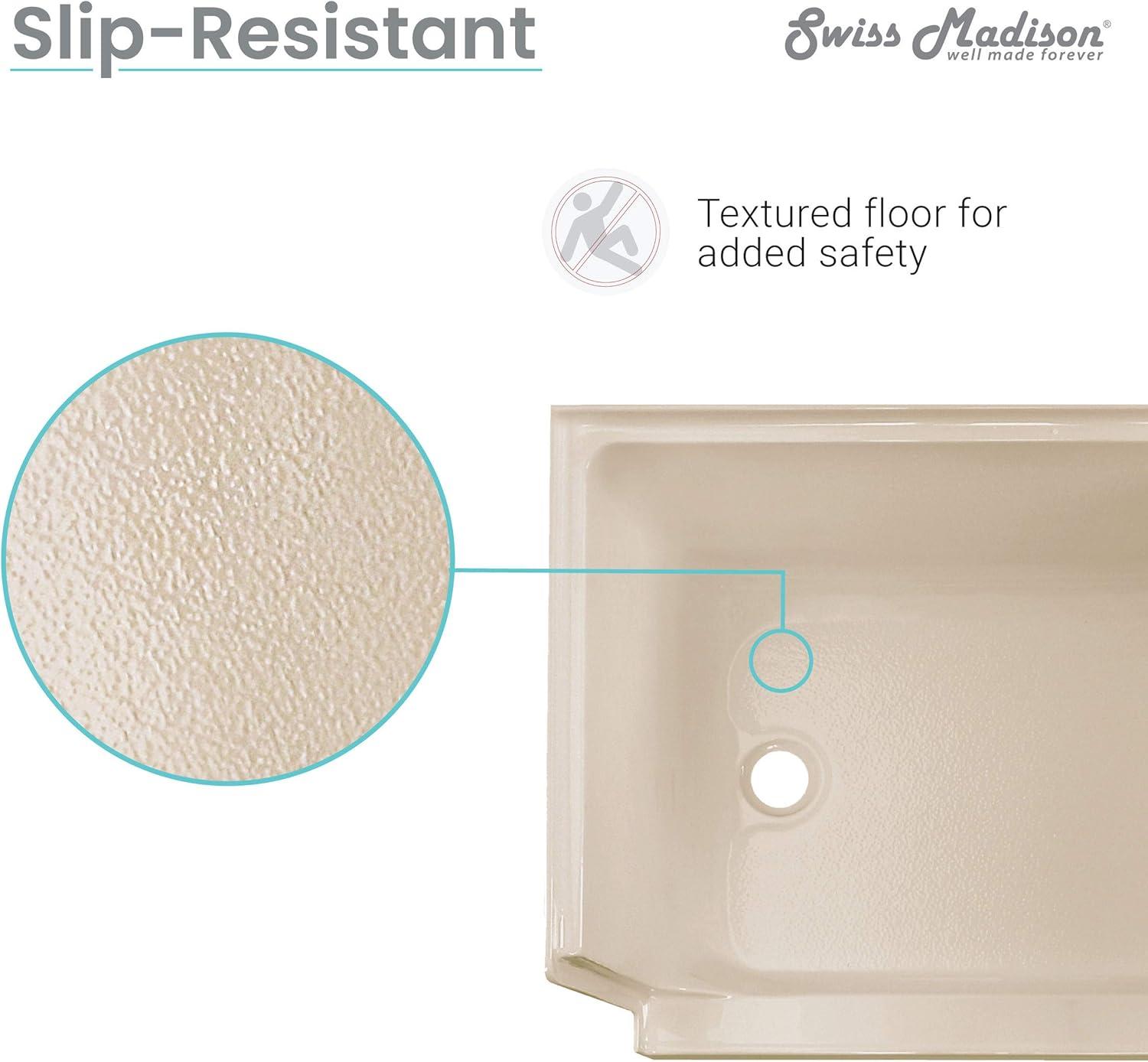 Swiss Madison Aquatique 60" x 32" Single Threshold Shower Base With Right Hand Drain and Integral Left Hand Seat  SM-SB538BV
