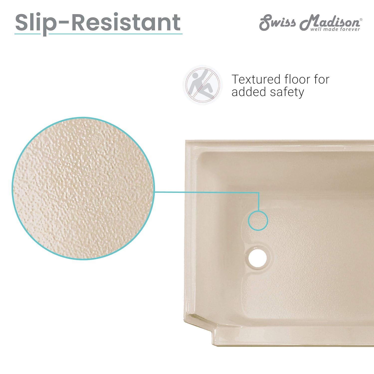 Swiss Madison Aquatique 60" x 32" Single Threshold Shower Base With Right Hand Drain and Integral Left Hand Seat  SM-SB538BV