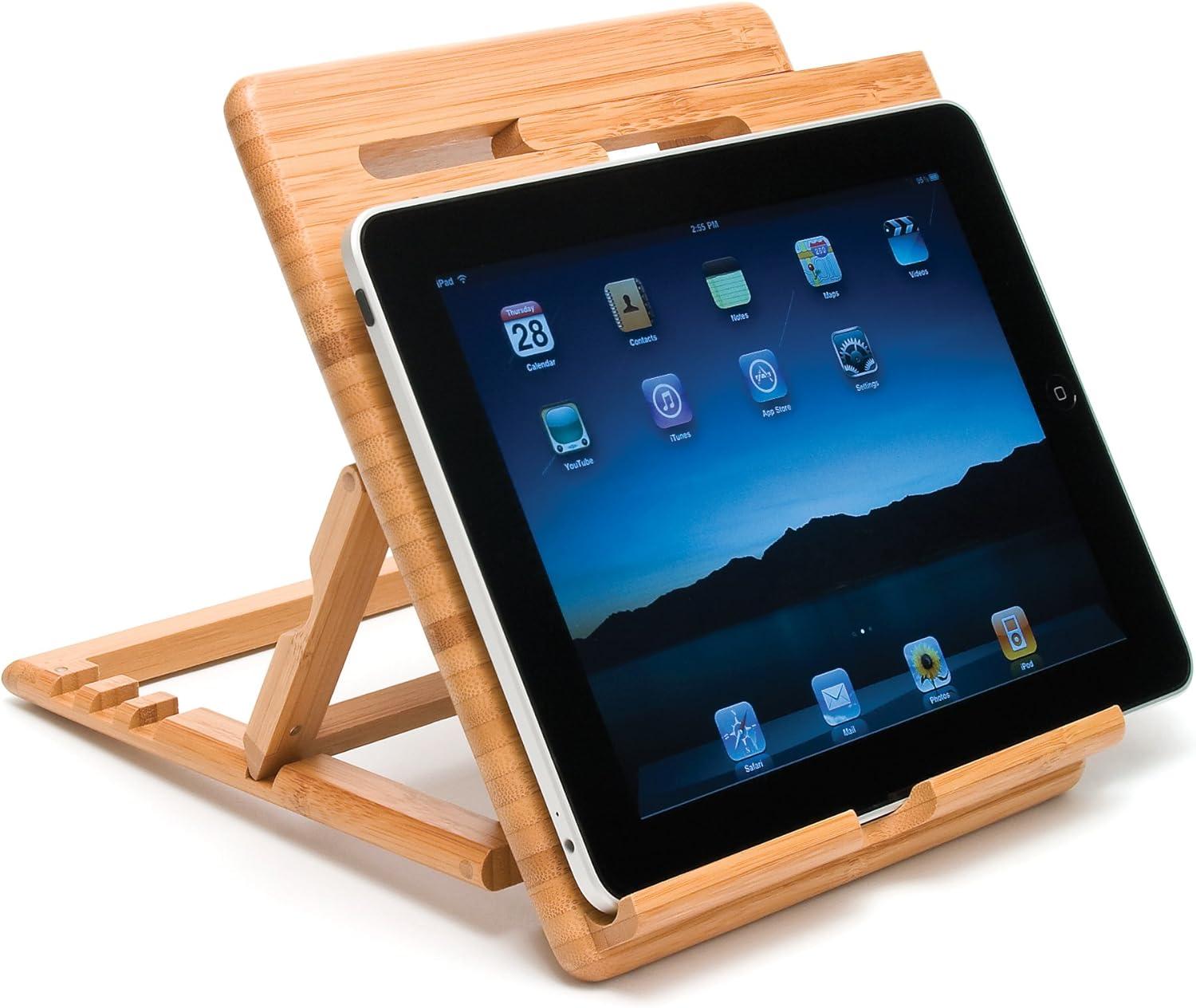 Adjustable Natural Bamboo Expandable Tablet Stand