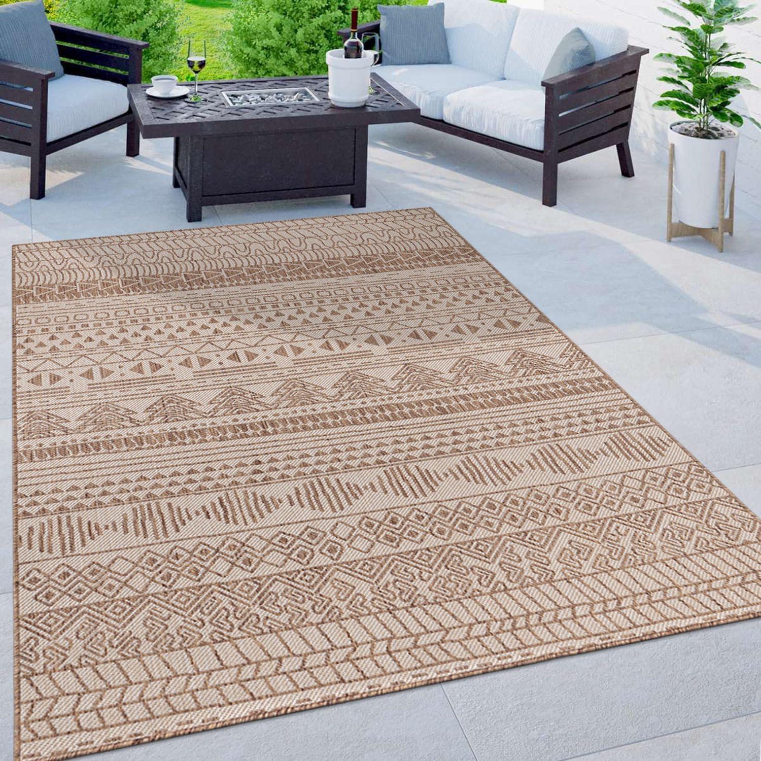 World Rug Gallery Contemporary Geometric Bohemian Textured Flat Weave Indoor/Outdoor Area Rug