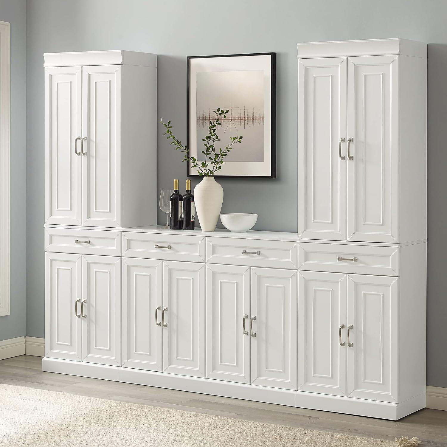 3pc Stanton Sideboard and Pantry Set White - Crosley: Home Office Storage, Traditional Farmhouse Design