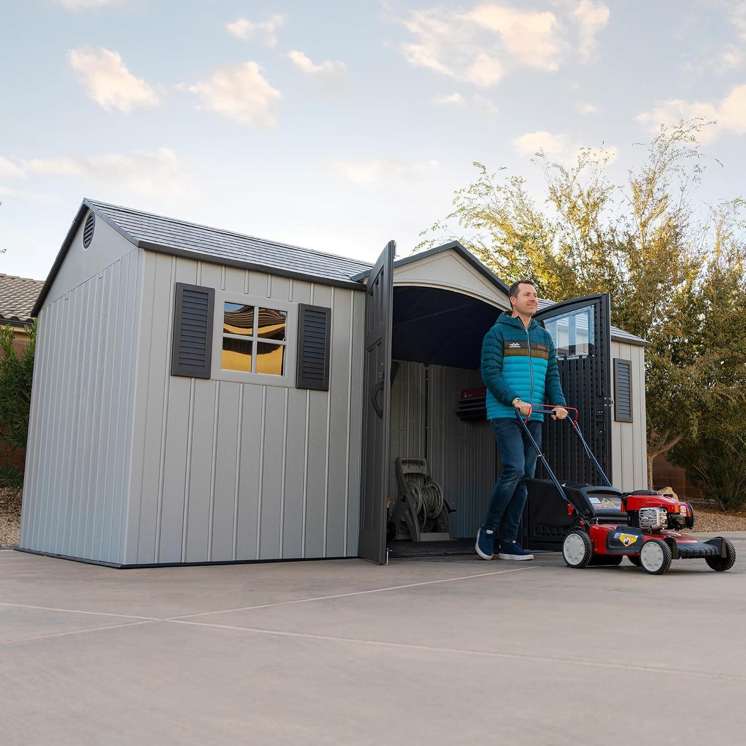 Lifetime Polyethylene Storage Shed, 106.5 sq. ft., 15 ft. x 8 ft. x 8 ft., Light Gray (60406)