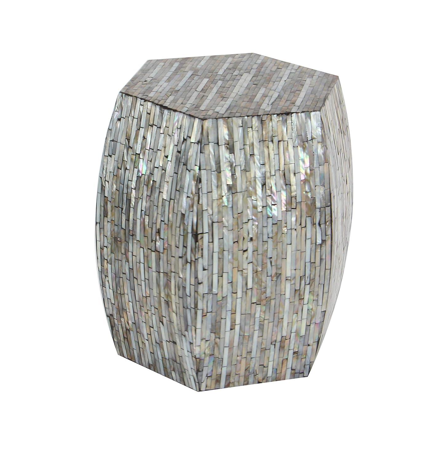 Wrought Studio™ Alissa Mother of Pearl Shell Handmade Shell Mosaic Hexagon Side End Gray Accent Table with Brown Accents