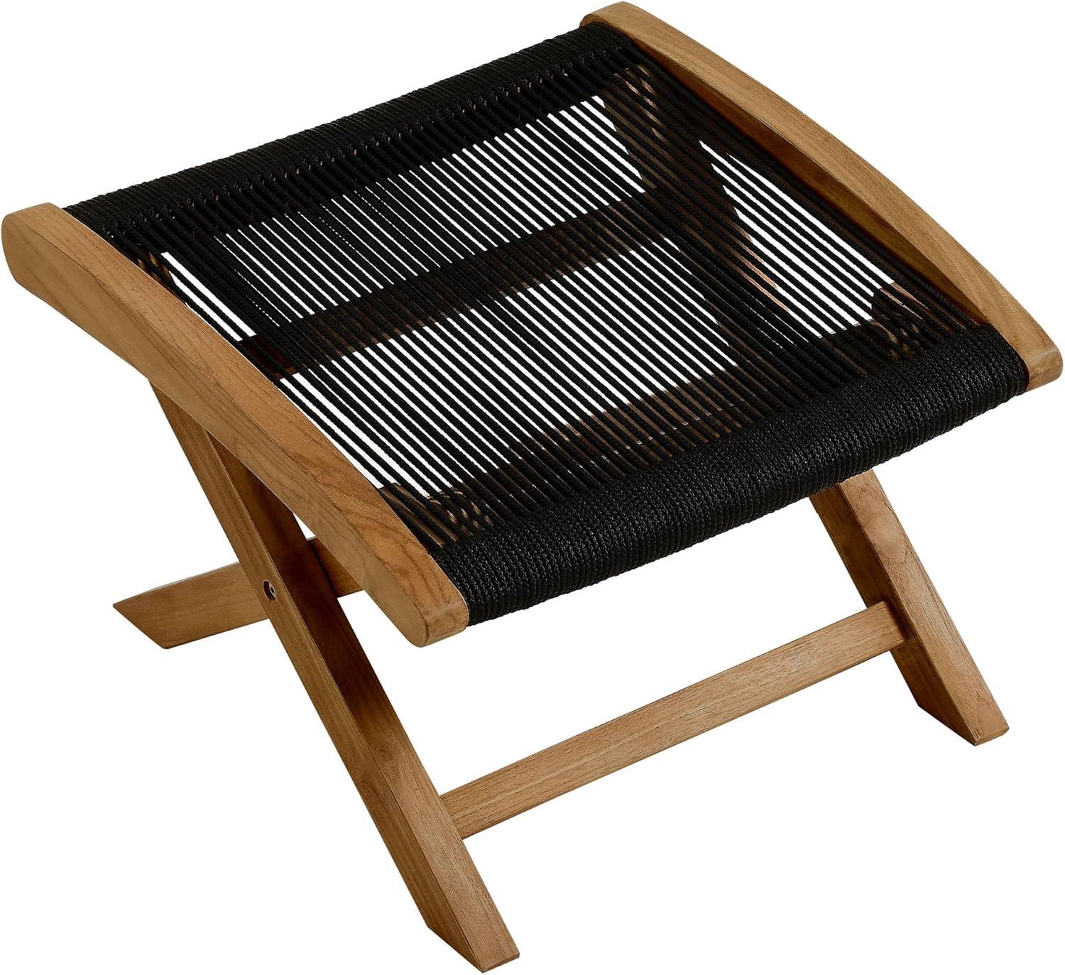 Vienna Natural Teak and Black Rope Folding Outdoor Ottoman