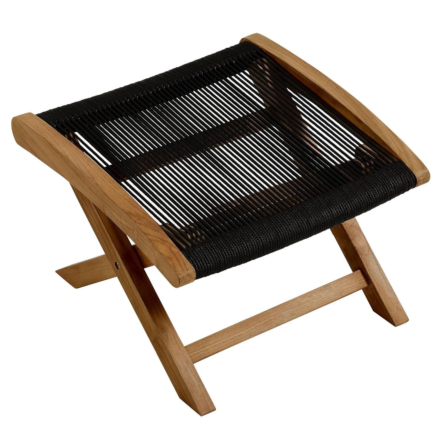 Vienna Natural Teak and Black Rope Folding Outdoor Ottoman