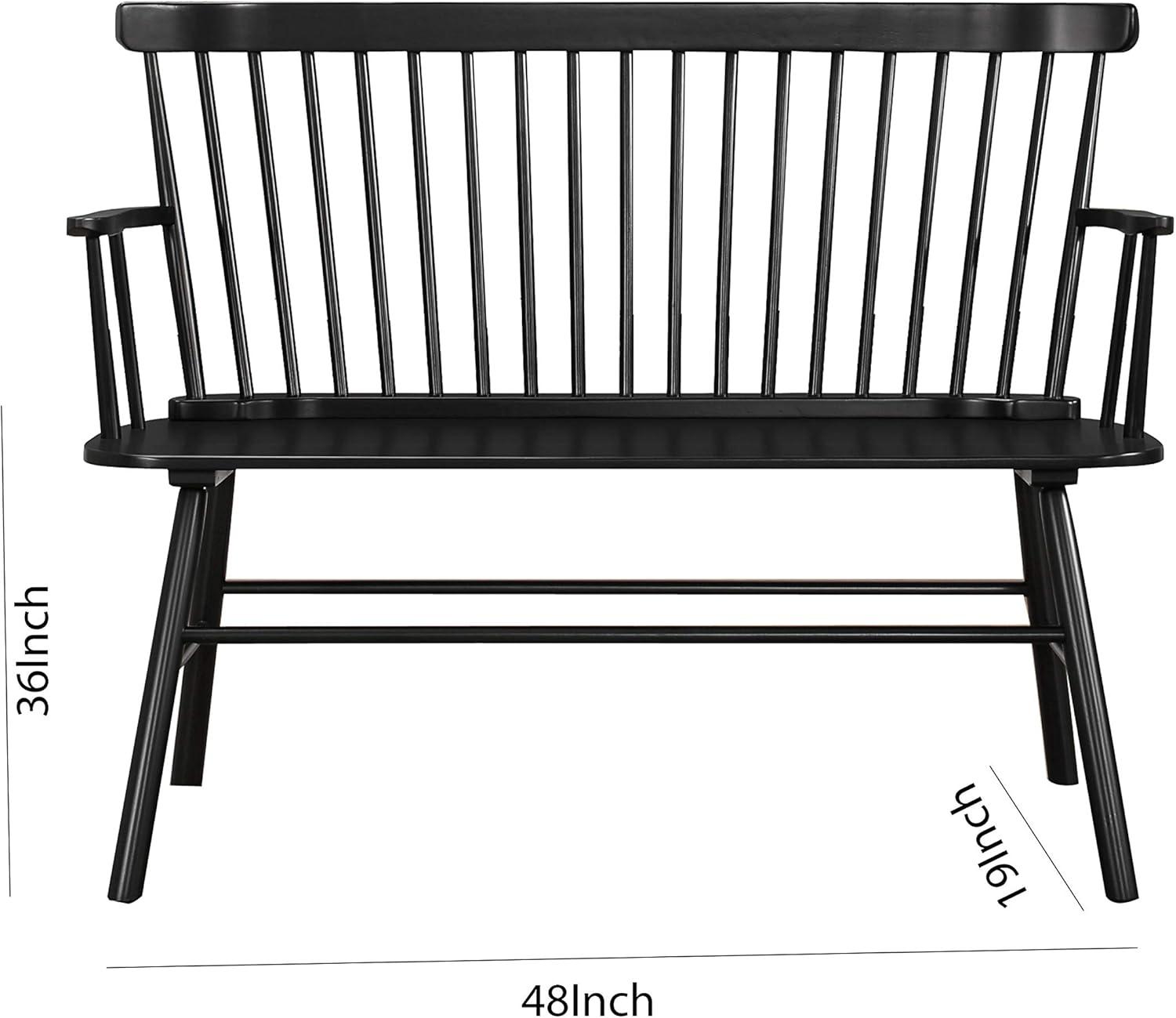 Transitional Black Wooden Spindle Back Bench with Splayed Legs